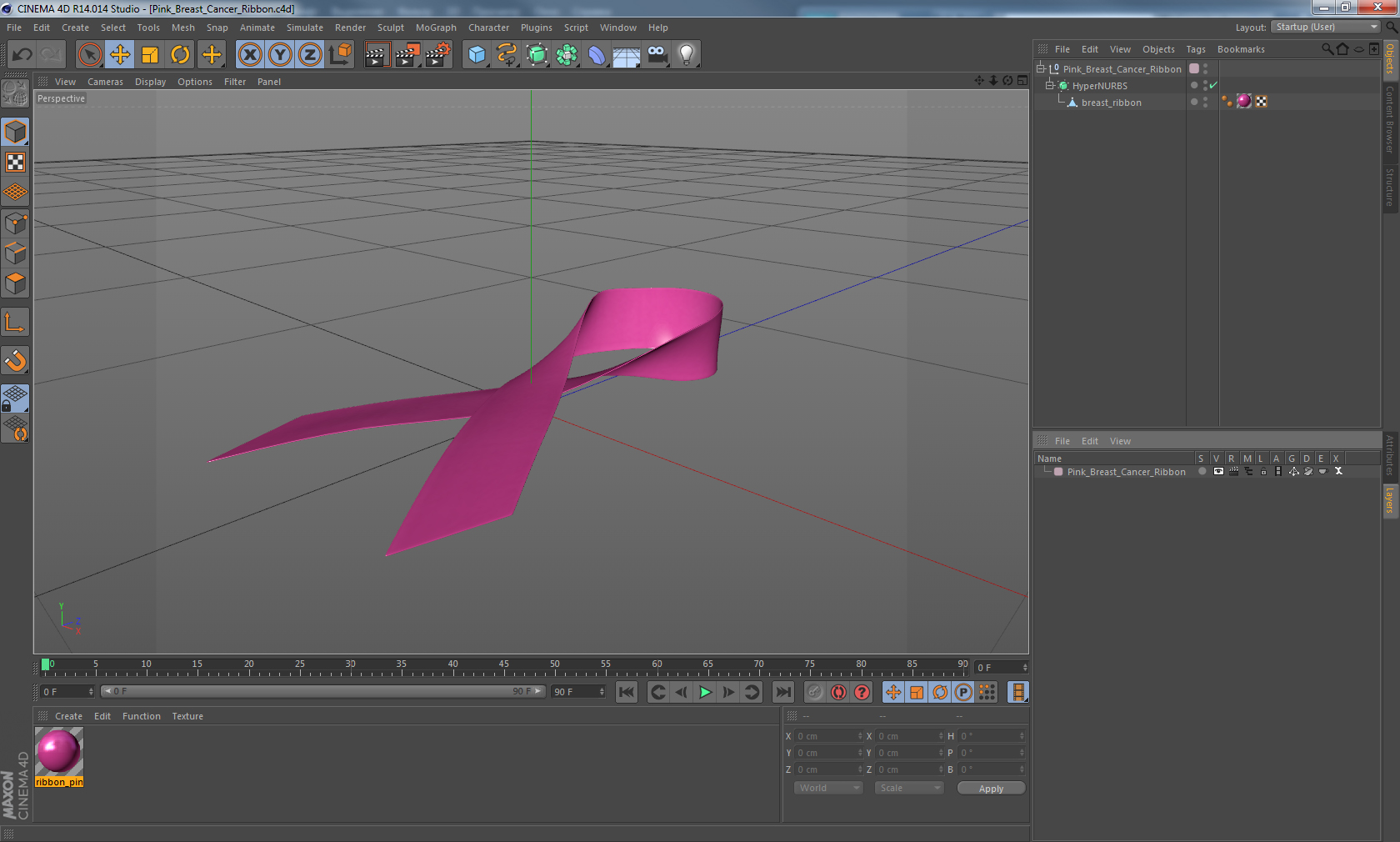 3D model Pink Breast Cancer Ribbon