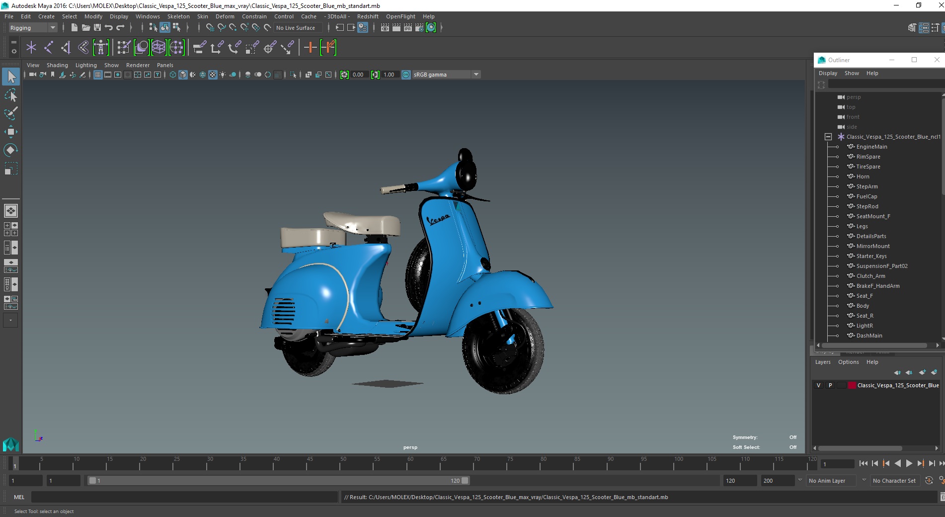 3D model Classic Vespa 125 Scooter Blue