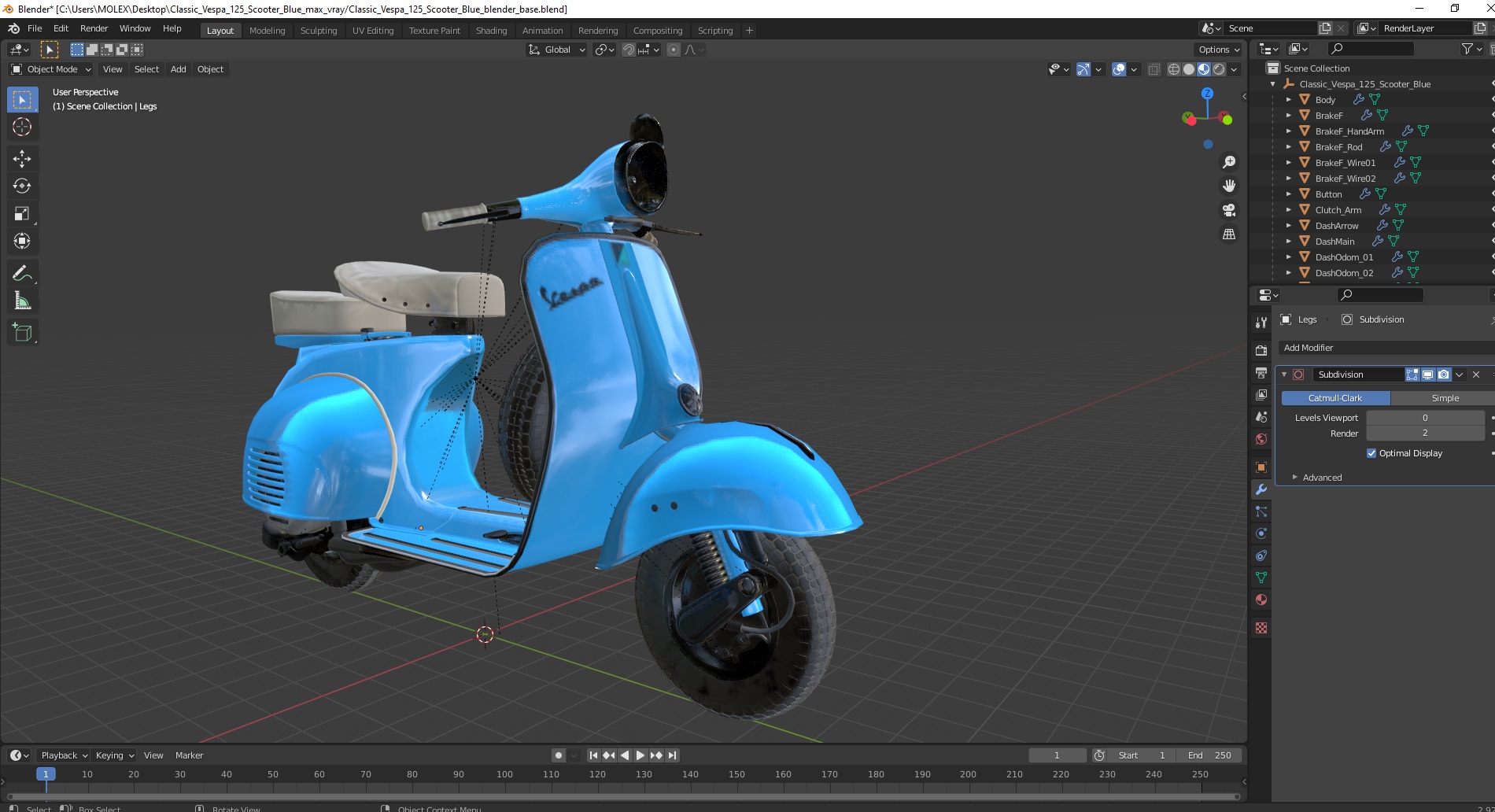 3D model Classic Vespa 125 Scooter Blue