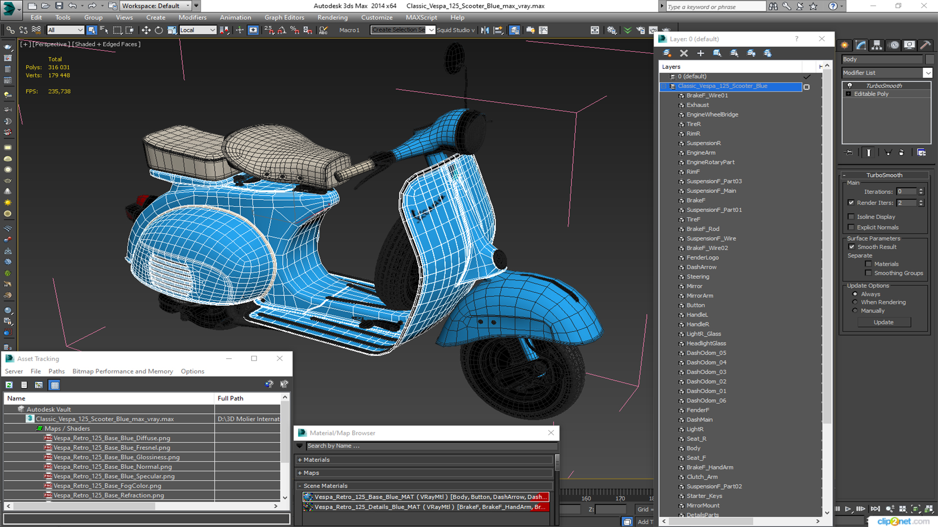 3D model Classic Vespa 125 Scooter Blue