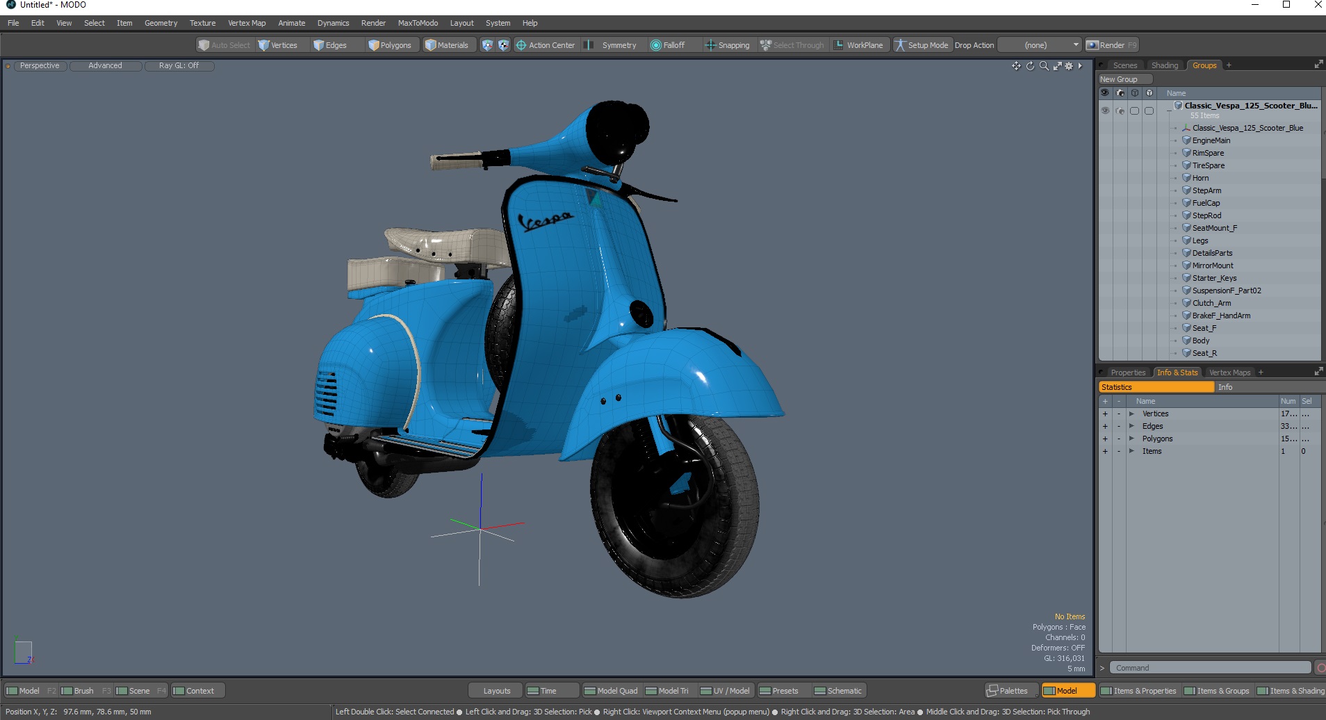 3D model Classic Vespa 125 Scooter Blue