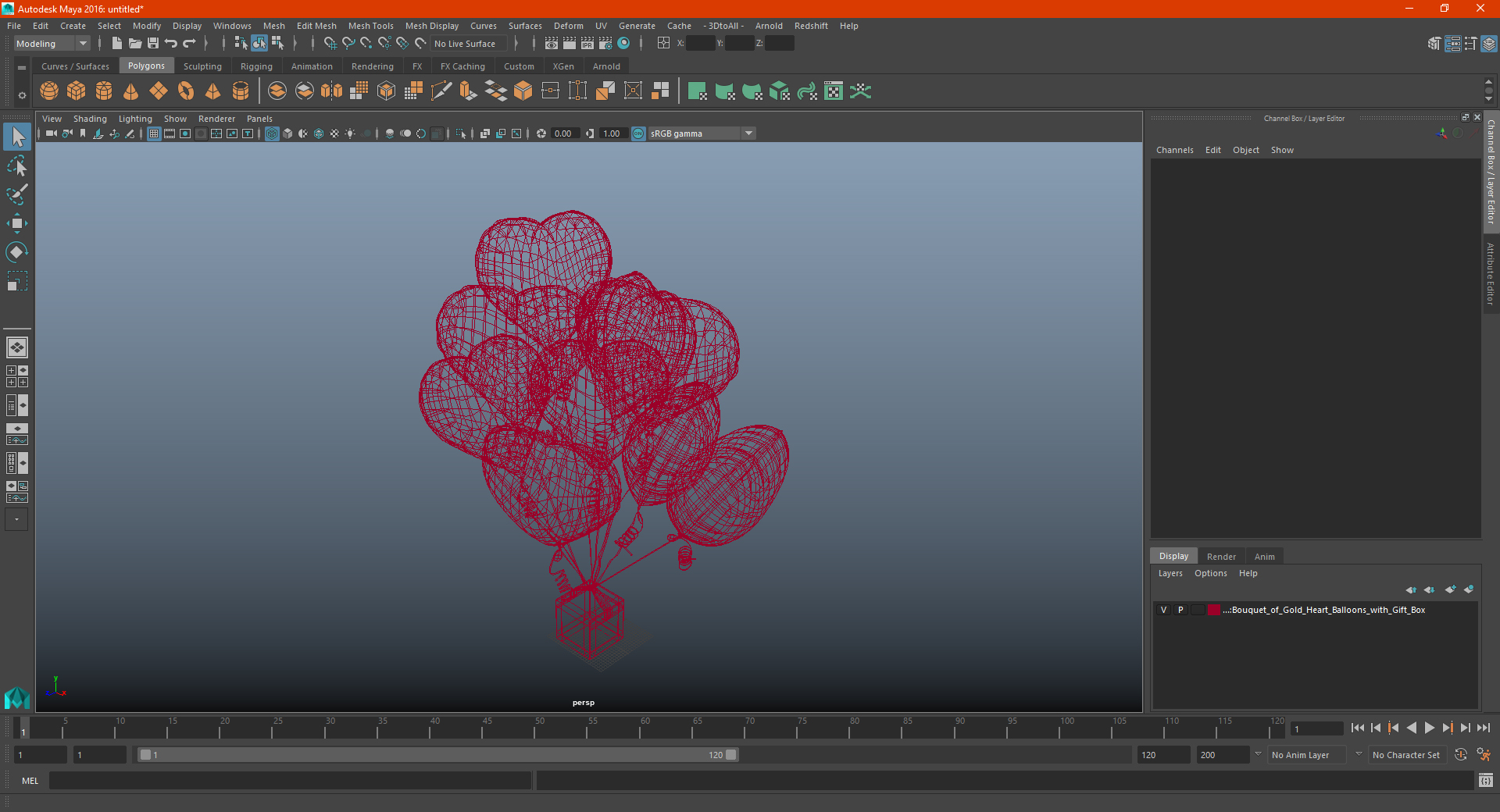 Bouquet of Gold Heart Balloons with Gift Box 3D model