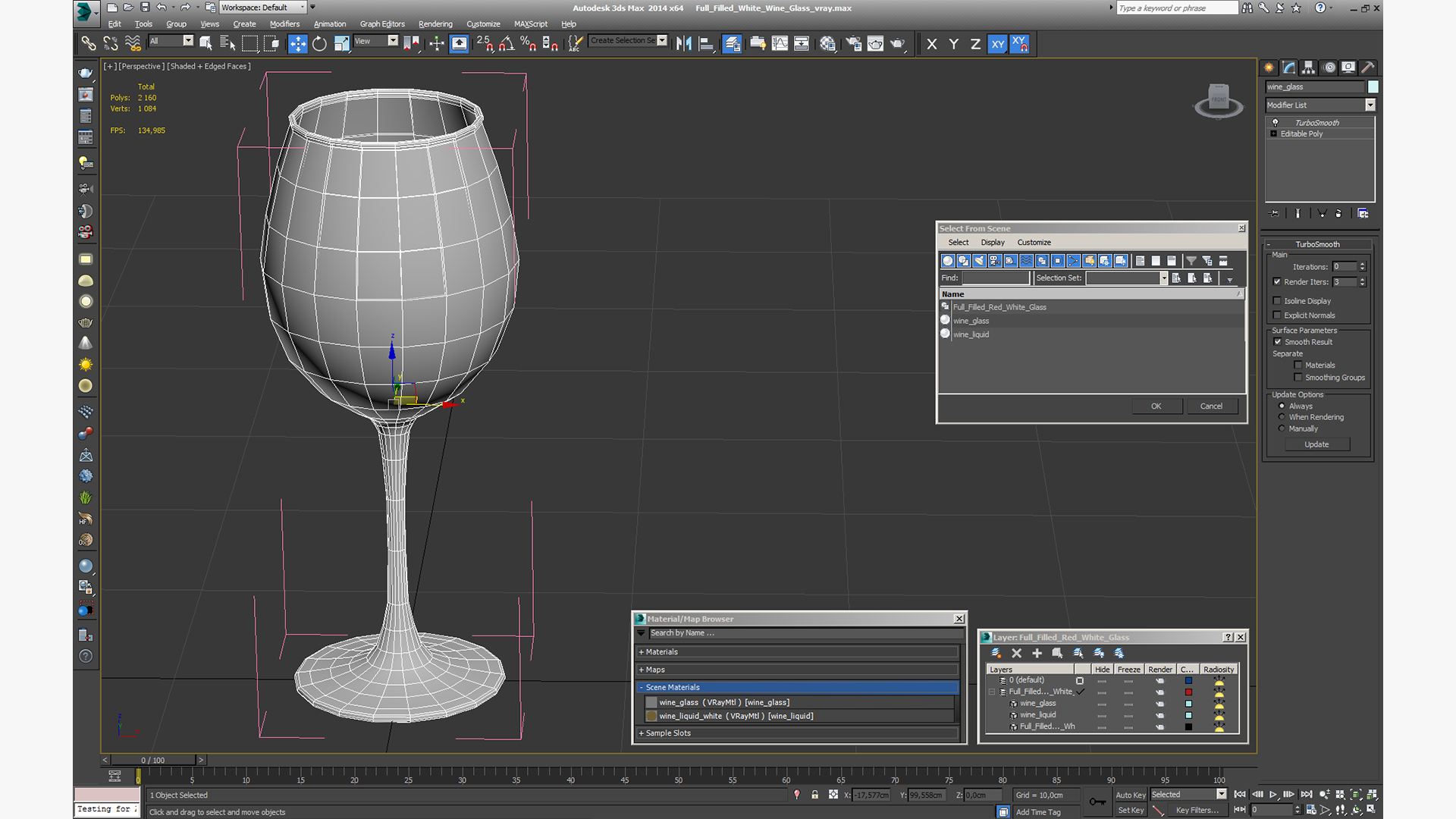 3D Full Filled White Wine Glass model
