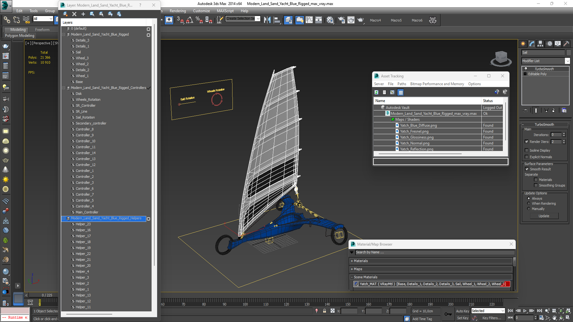Modern Land Sand Yacht Blue Rigged 3D model