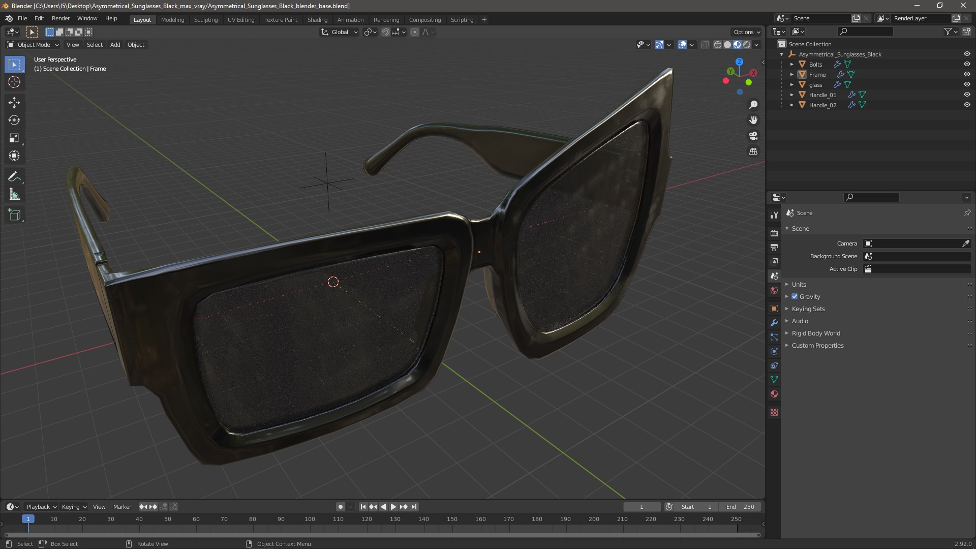 Asymmetrical Sunglasses Black 3D model