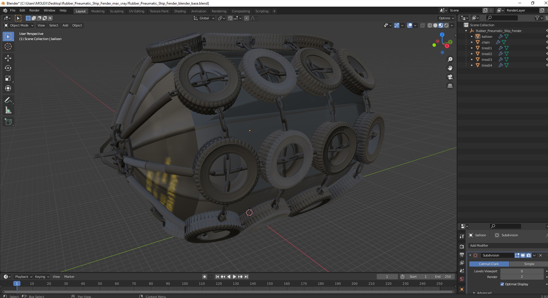 3D Rubber Pneumatic Ship Fender model