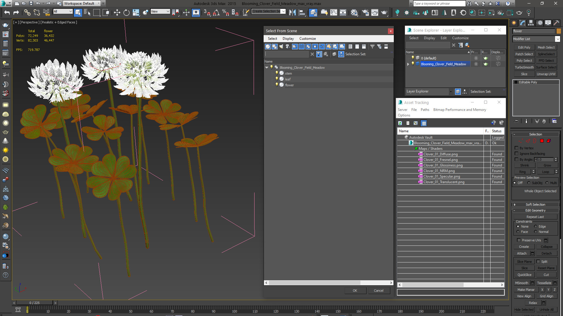 3D Blooming Clover Field Meadow model