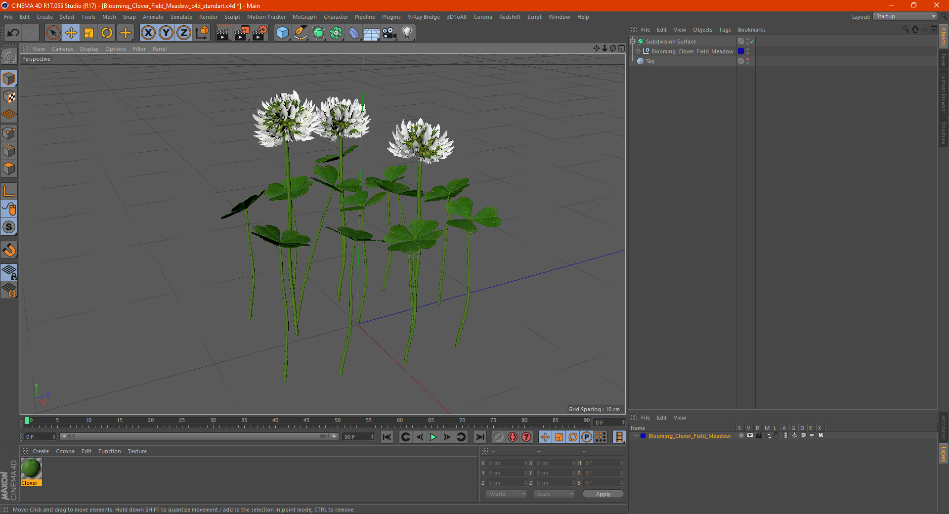 3D Blooming Clover Field Meadow model