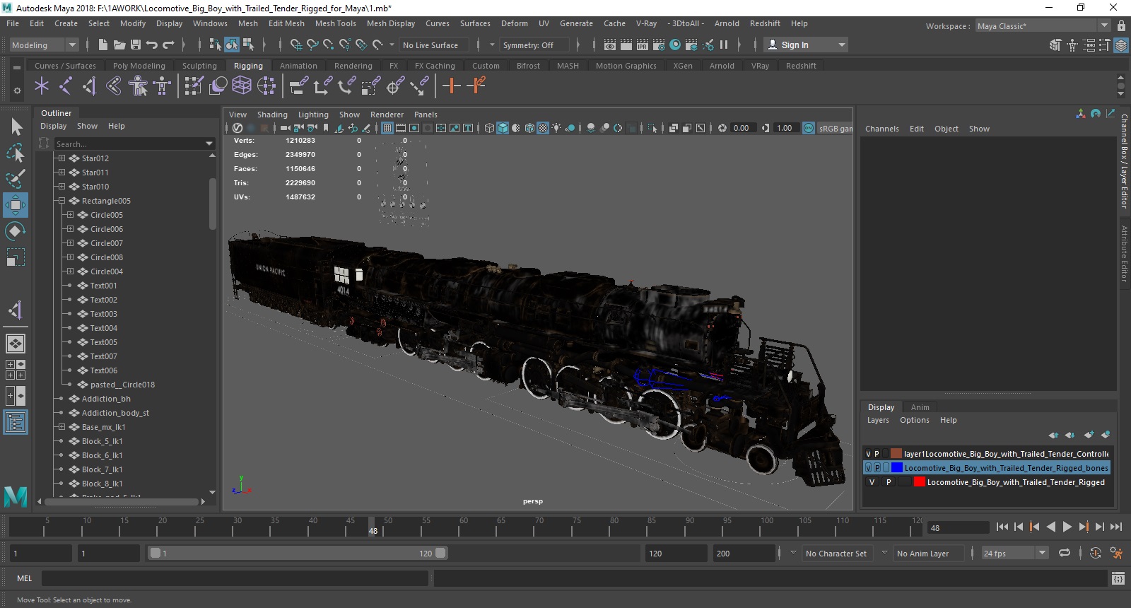 Locomotive Big Boy with Trailed Tender Rigged for Maya 3D model
