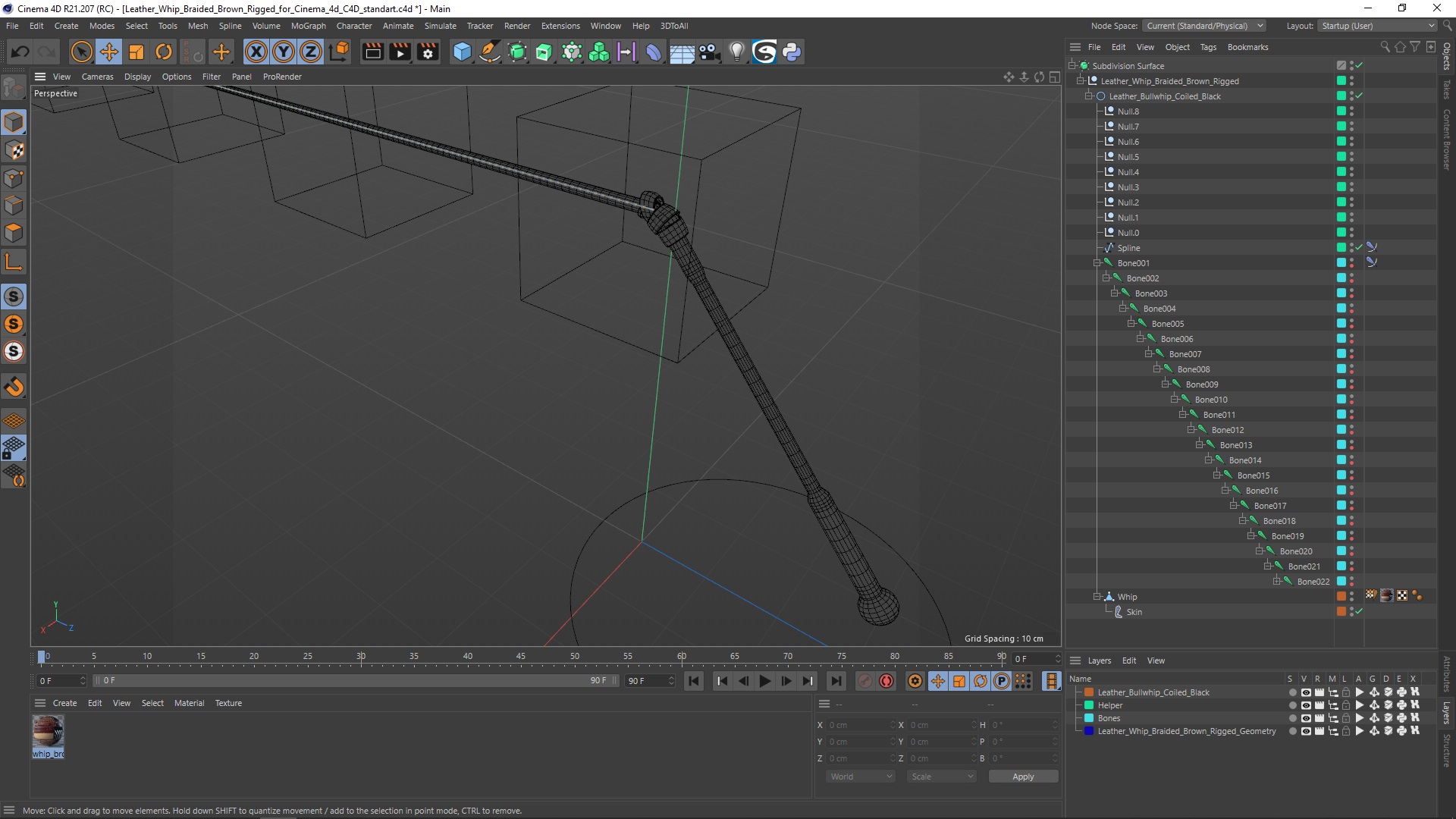 Leather Whip Braided Brown Rigged for Cinema 4D 3D