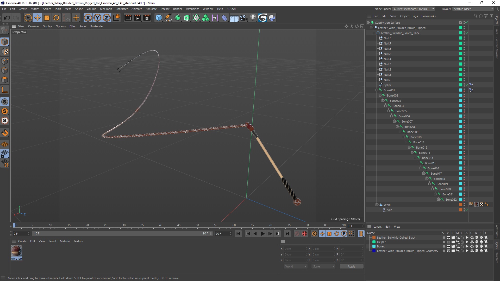 Leather Whip Braided Brown Rigged for Cinema 4D 3D