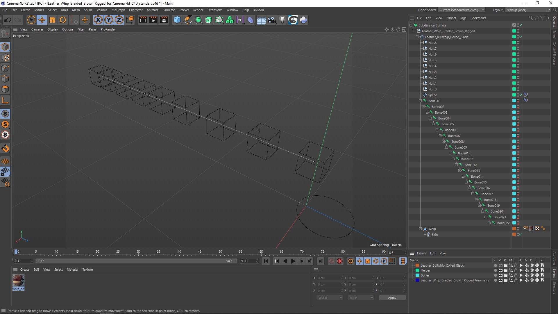 Leather Whip Braided Brown Rigged for Cinema 4D 3D