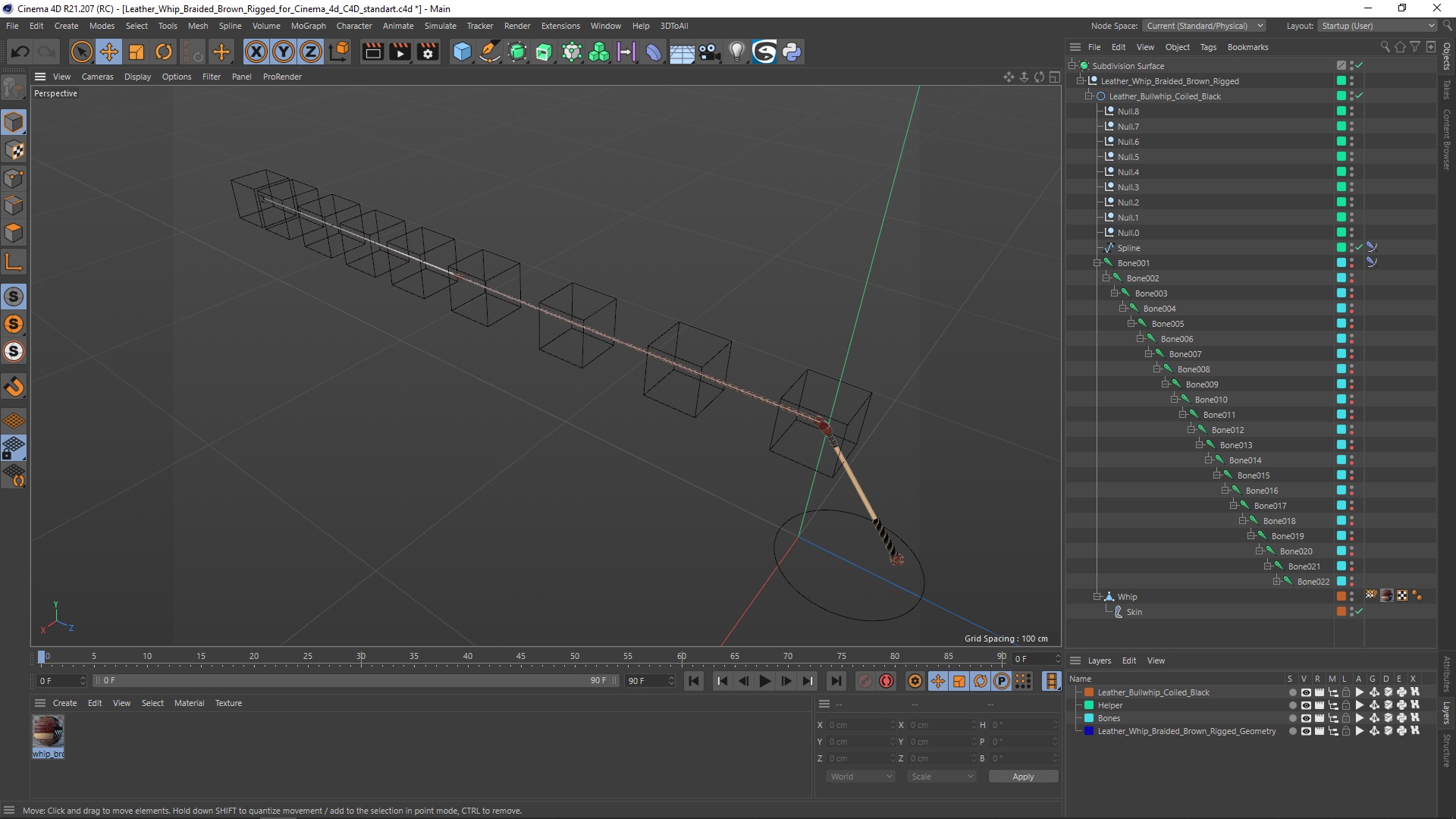 Leather Whip Braided Brown Rigged for Cinema 4D 3D