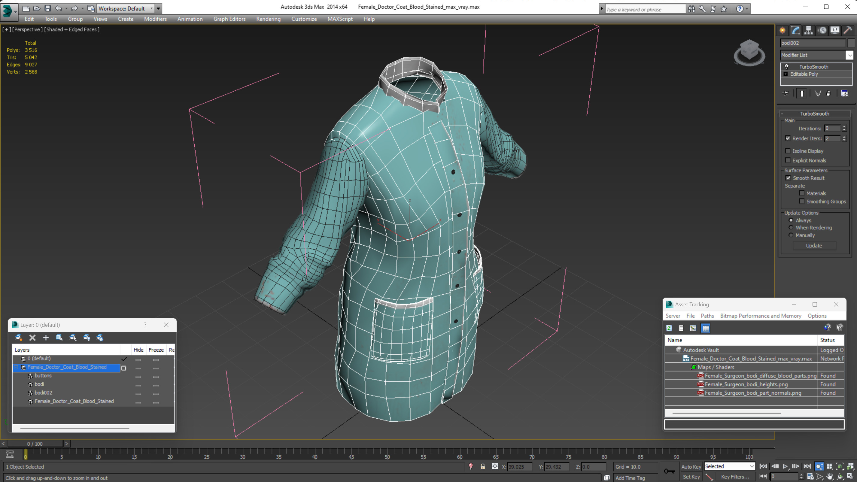 Female Doctor Coat Blood Stained 3D