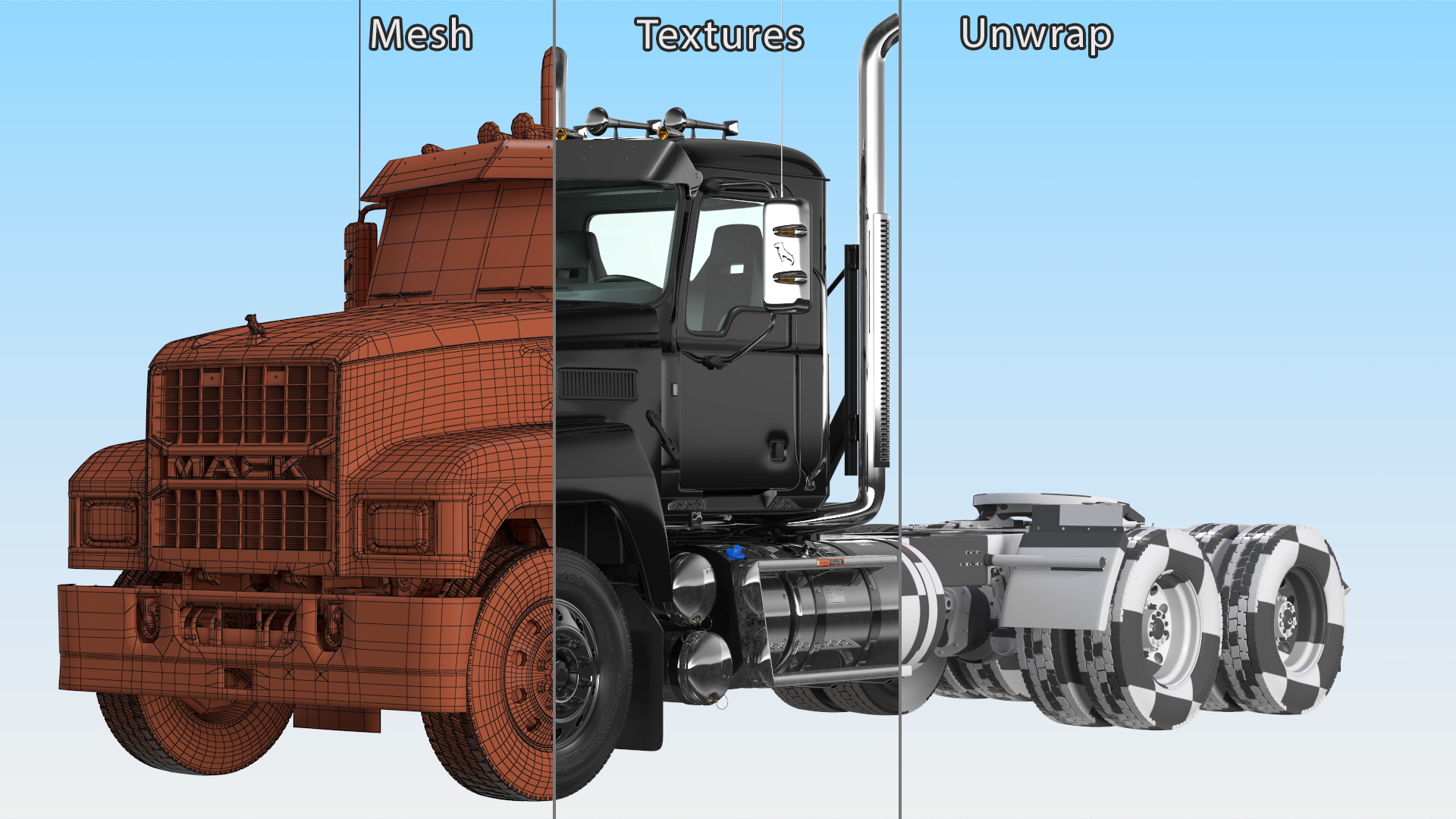 Mack Commercial Truck Black Rigged 3D model