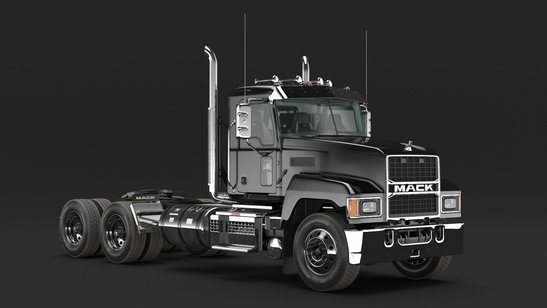Mack Commercial Truck Black Rigged 3D model