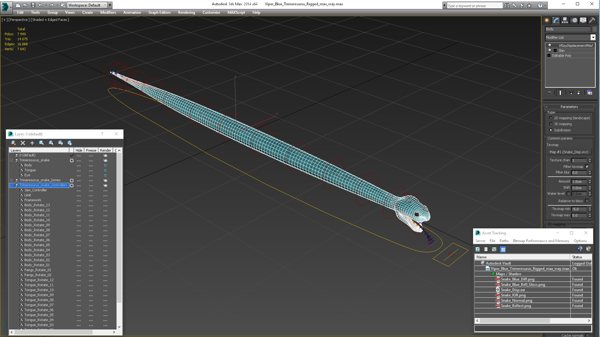Viper Blue Trimeresurus Rigged for Maya 3D model