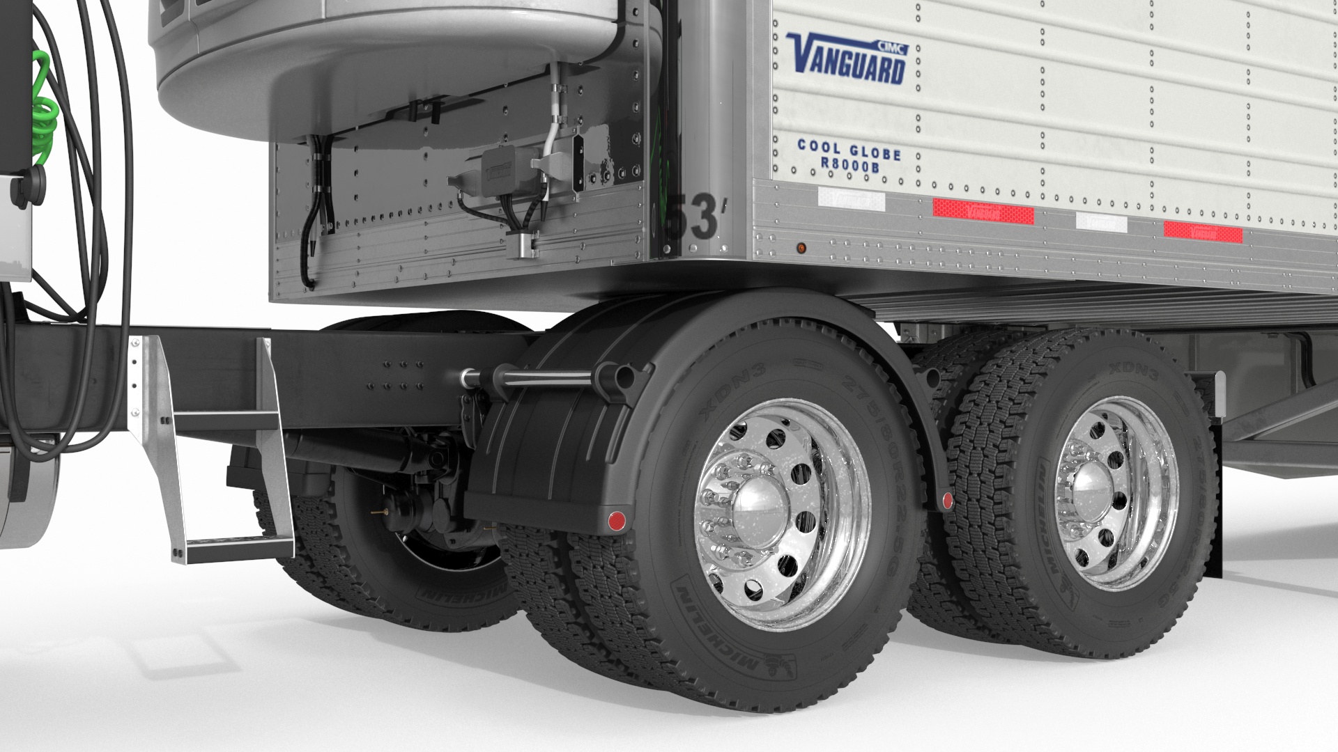 3D model Mack CHU613 Truck with Vanguard Reefer Trailer with Thermo King C600 Rigged