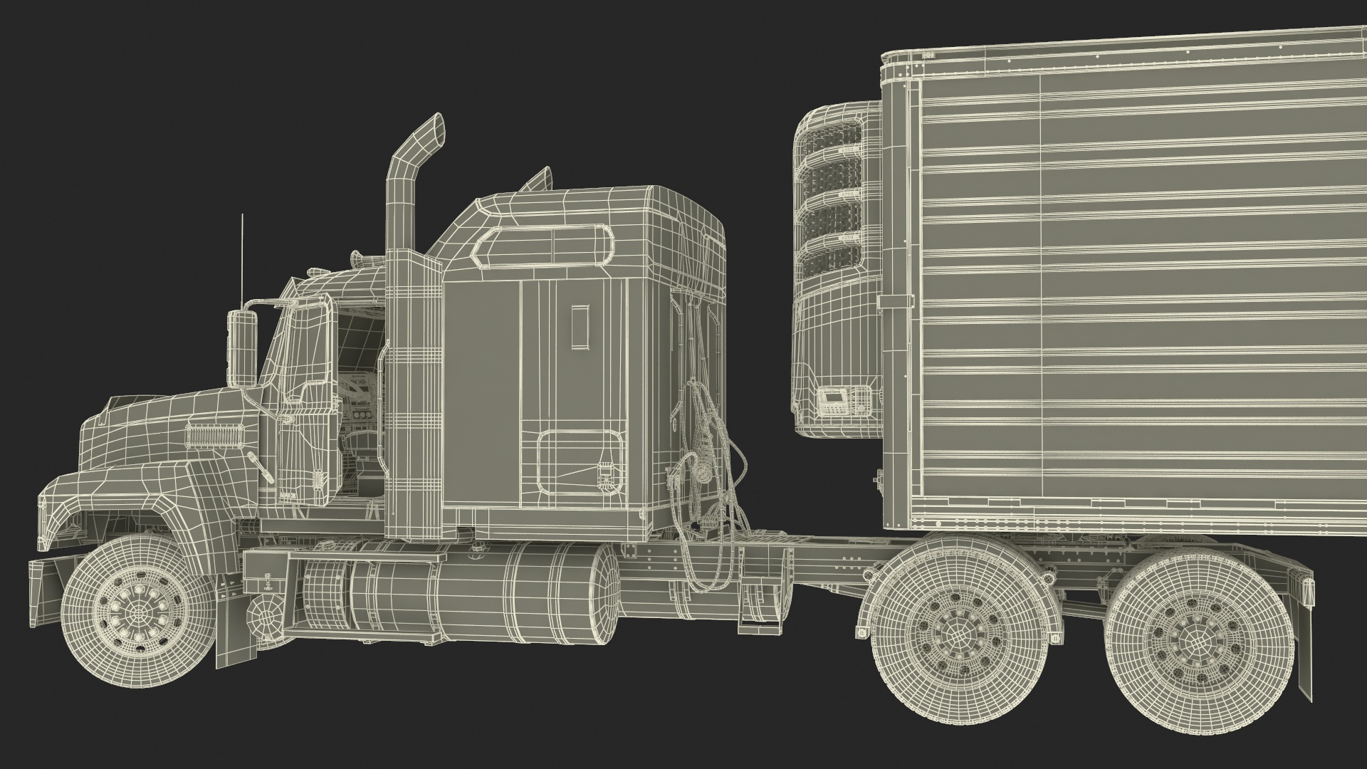 3D model Mack CHU613 Truck with Vanguard Reefer Trailer with Thermo King C600 Rigged