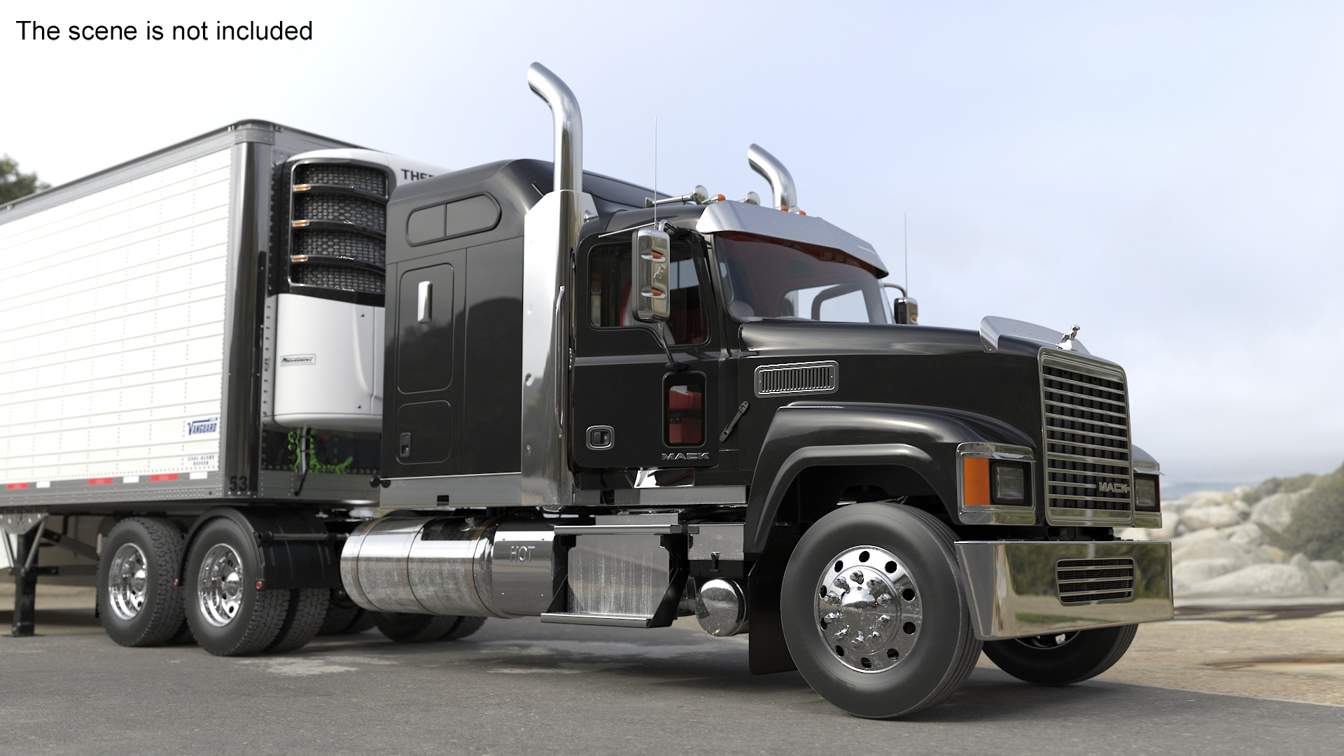3D model Mack CHU613 Truck with Vanguard Reefer Trailer with Thermo King C600 Rigged