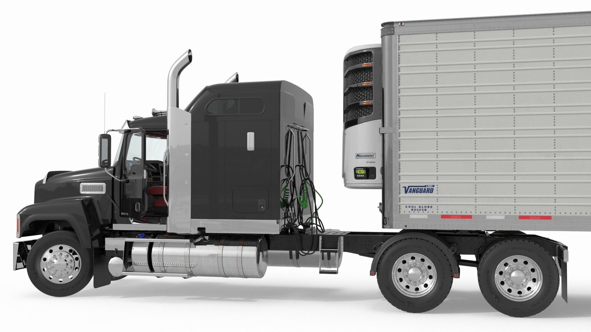 3D model Mack CHU613 Truck with Vanguard Reefer Trailer with Thermo King C600 Rigged