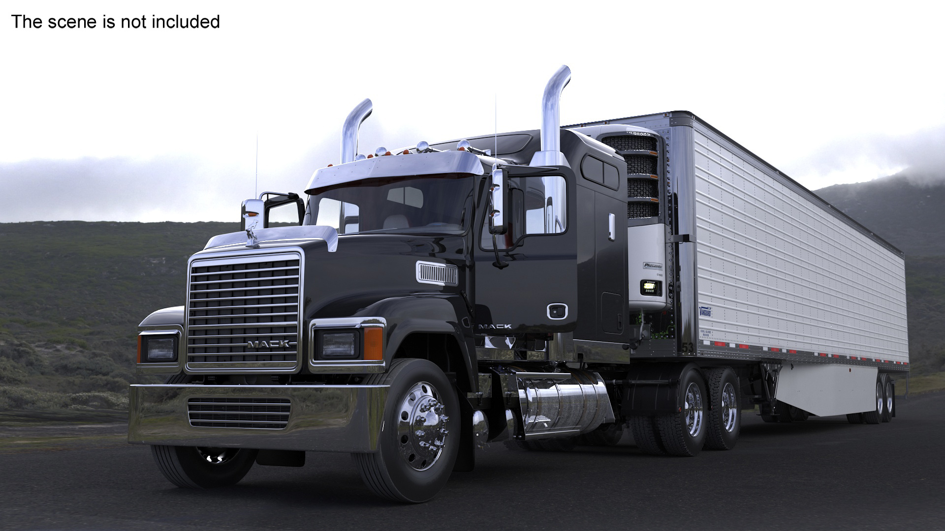 3D model Mack CHU613 Truck with Vanguard Reefer Trailer with Thermo King C600 Rigged