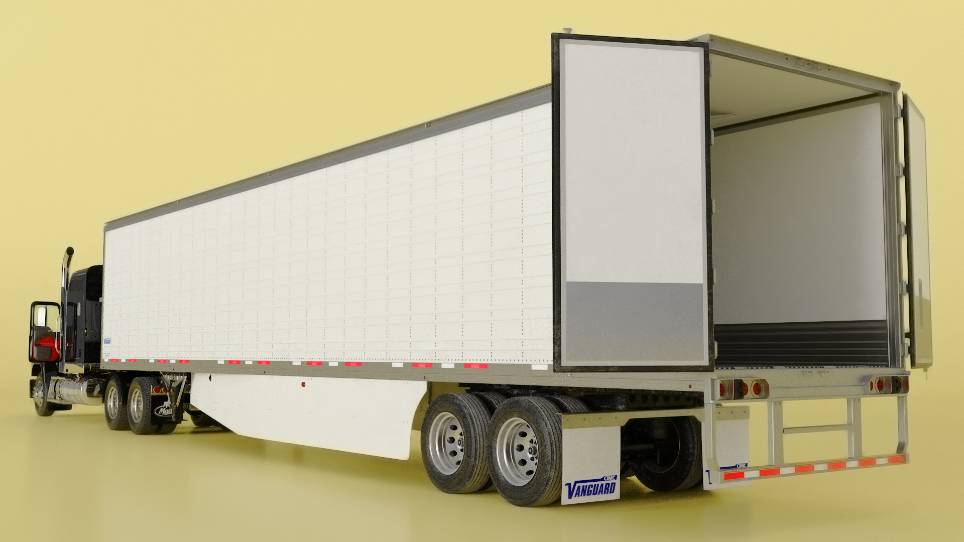 3D model Mack CHU613 Truck with Vanguard Reefer Trailer with Thermo King C600 Rigged
