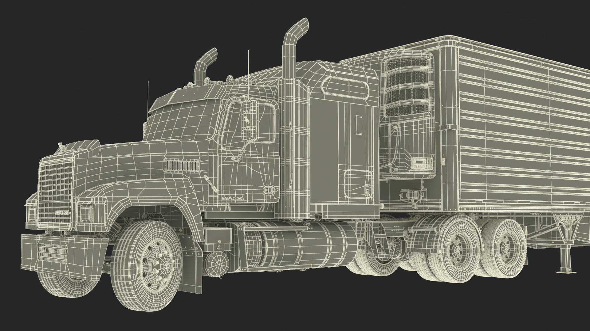 3D model Mack CHU613 Truck with Vanguard Reefer Trailer with Thermo King C600 Rigged