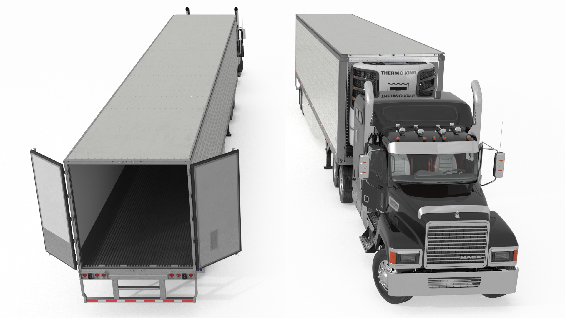 3D model Mack CHU613 Truck with Vanguard Reefer Trailer with Thermo King C600 Rigged