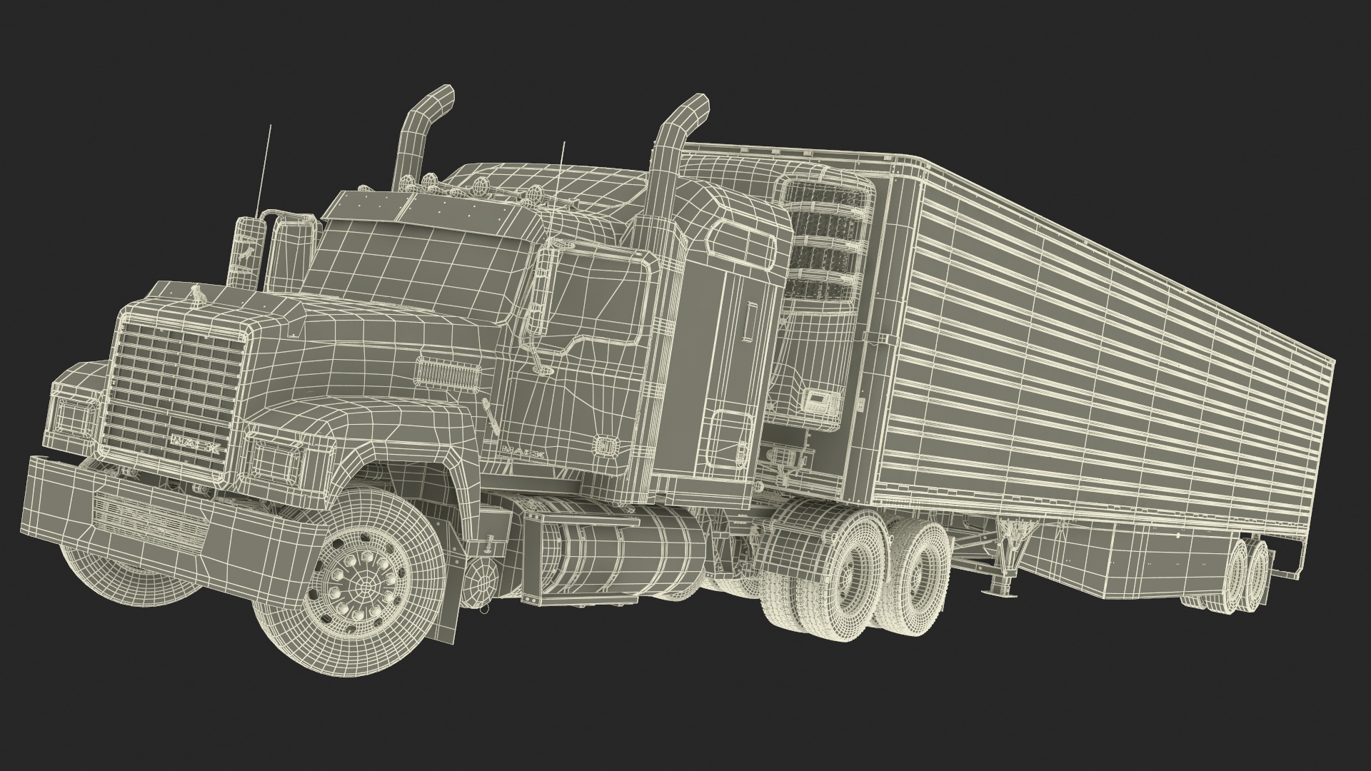 3D model Mack CHU613 Truck with Vanguard Reefer Trailer with Thermo King C600 Rigged