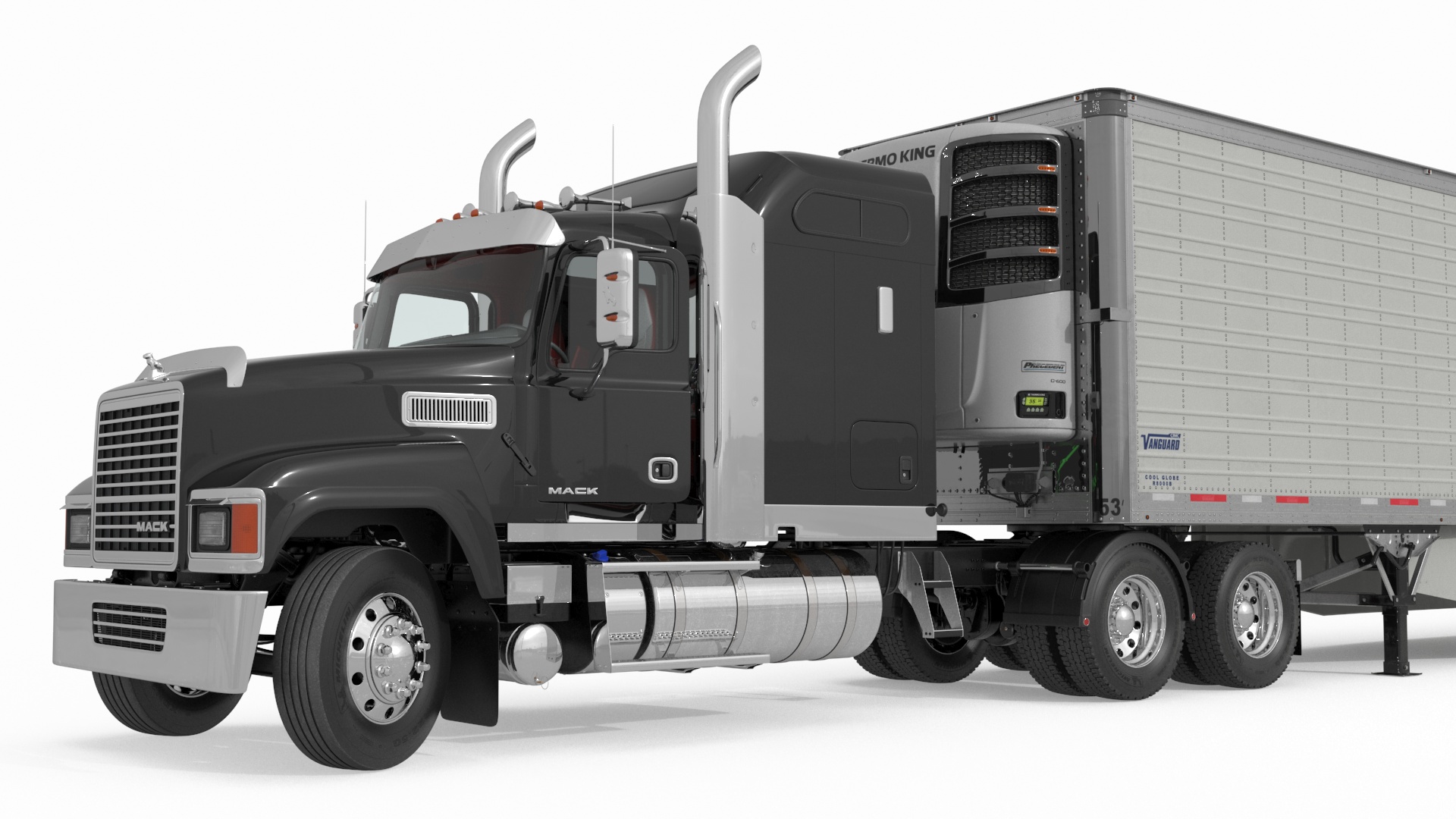 3D model Mack CHU613 Truck with Vanguard Reefer Trailer with Thermo King C600 Rigged
