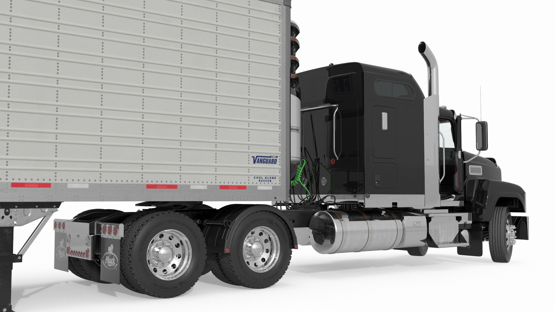 3D model Mack CHU613 Truck with Vanguard Reefer Trailer with Thermo King C600 Rigged