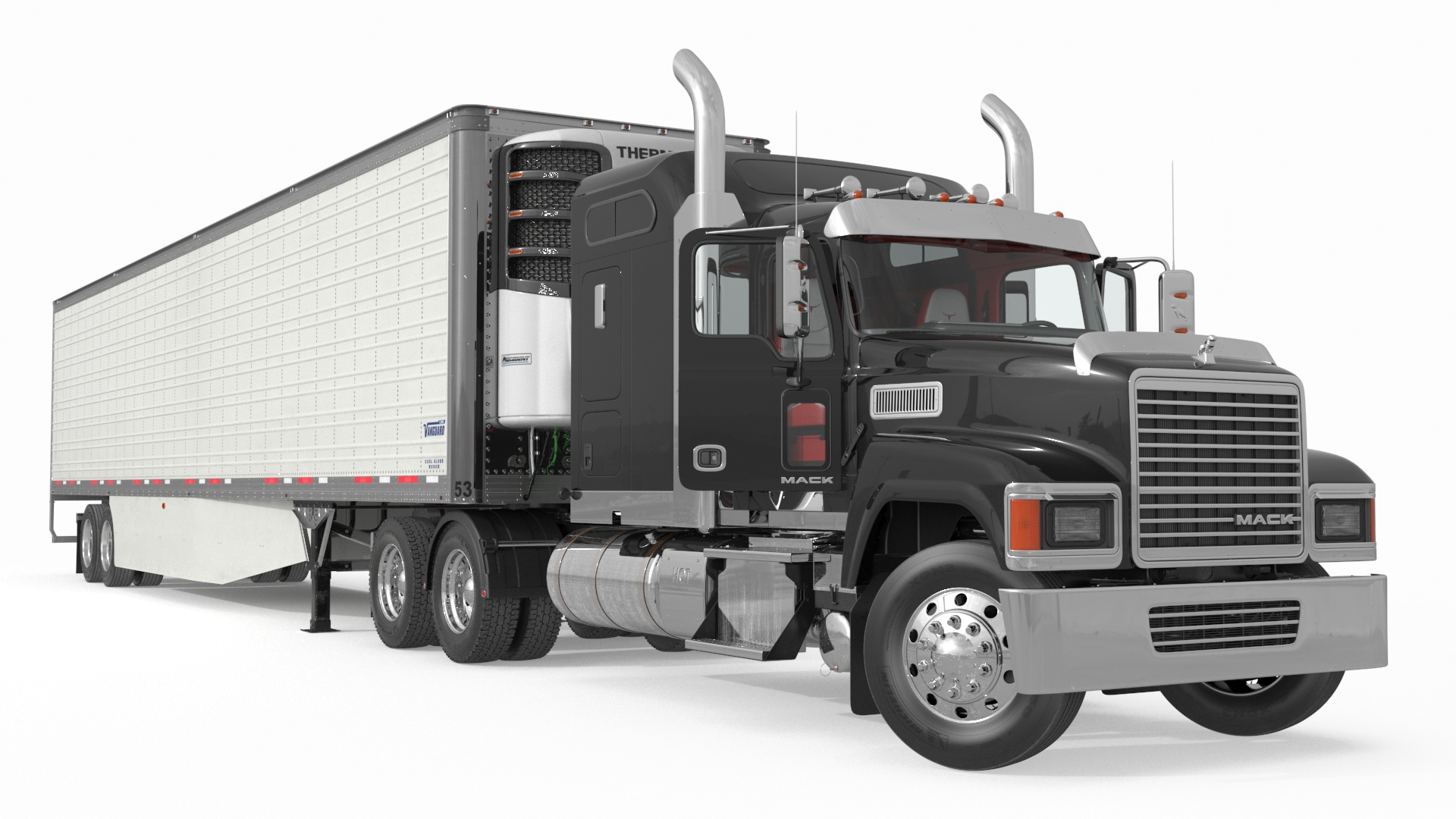 3D model Mack CHU613 Truck with Vanguard Reefer Trailer with Thermo King C600 Rigged