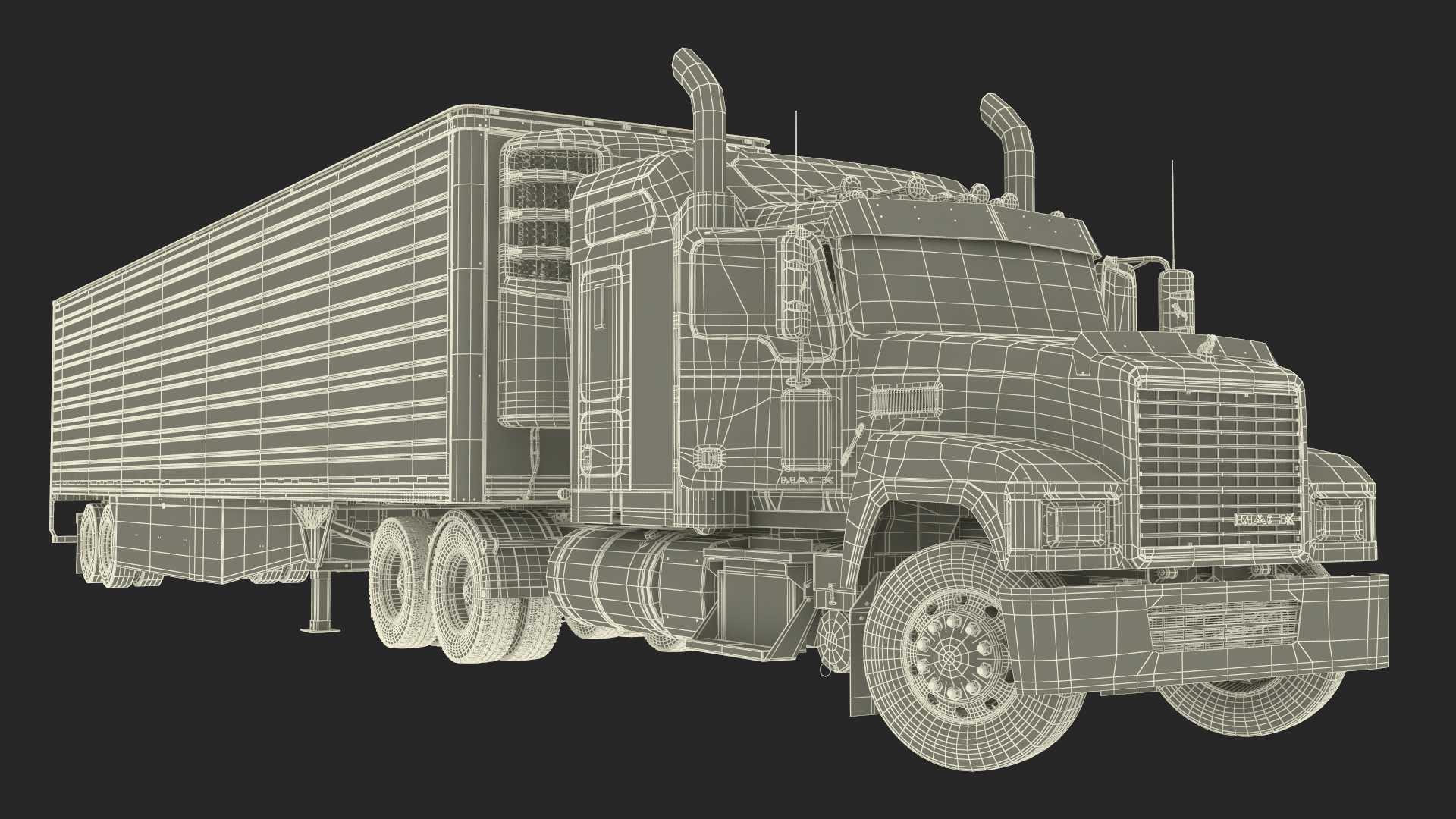 3D model Mack CHU613 Truck with Vanguard Reefer Trailer with Thermo King C600 Rigged