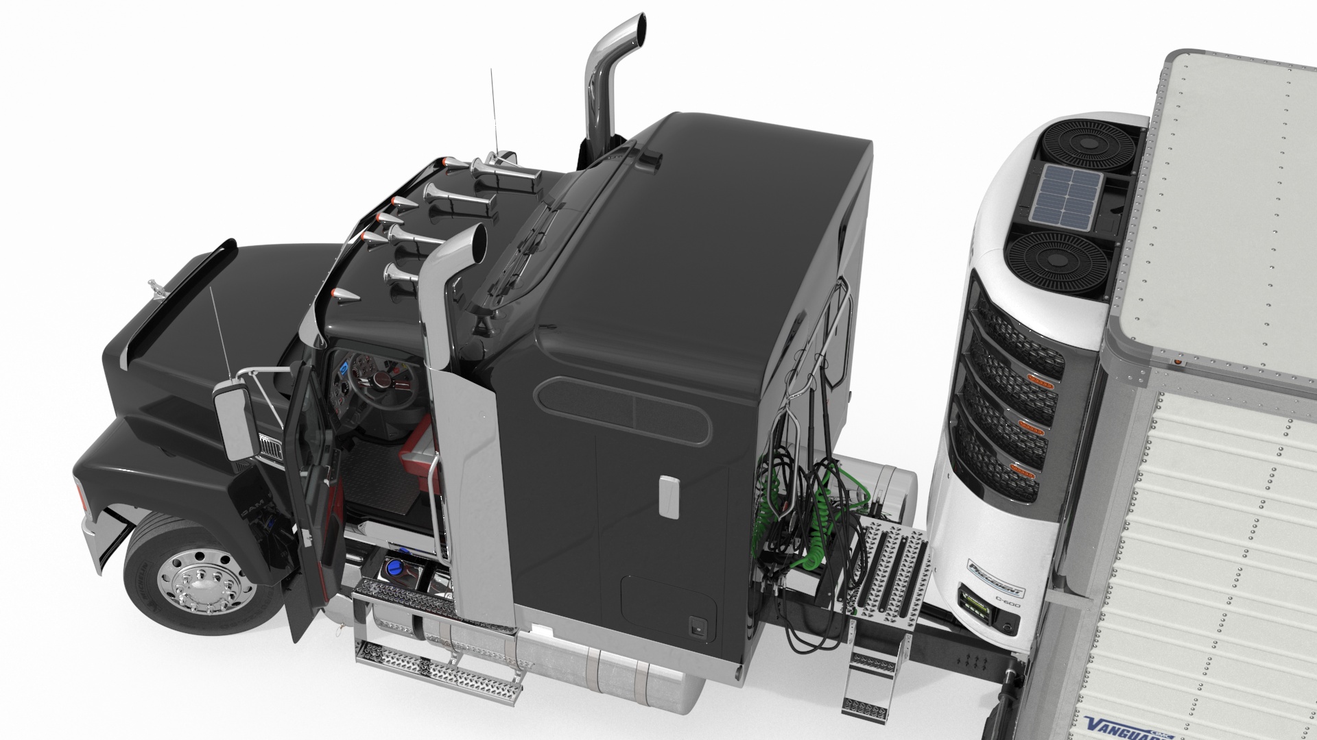 3D model Mack CHU613 Truck with Vanguard Reefer Trailer with Thermo King C600 Rigged