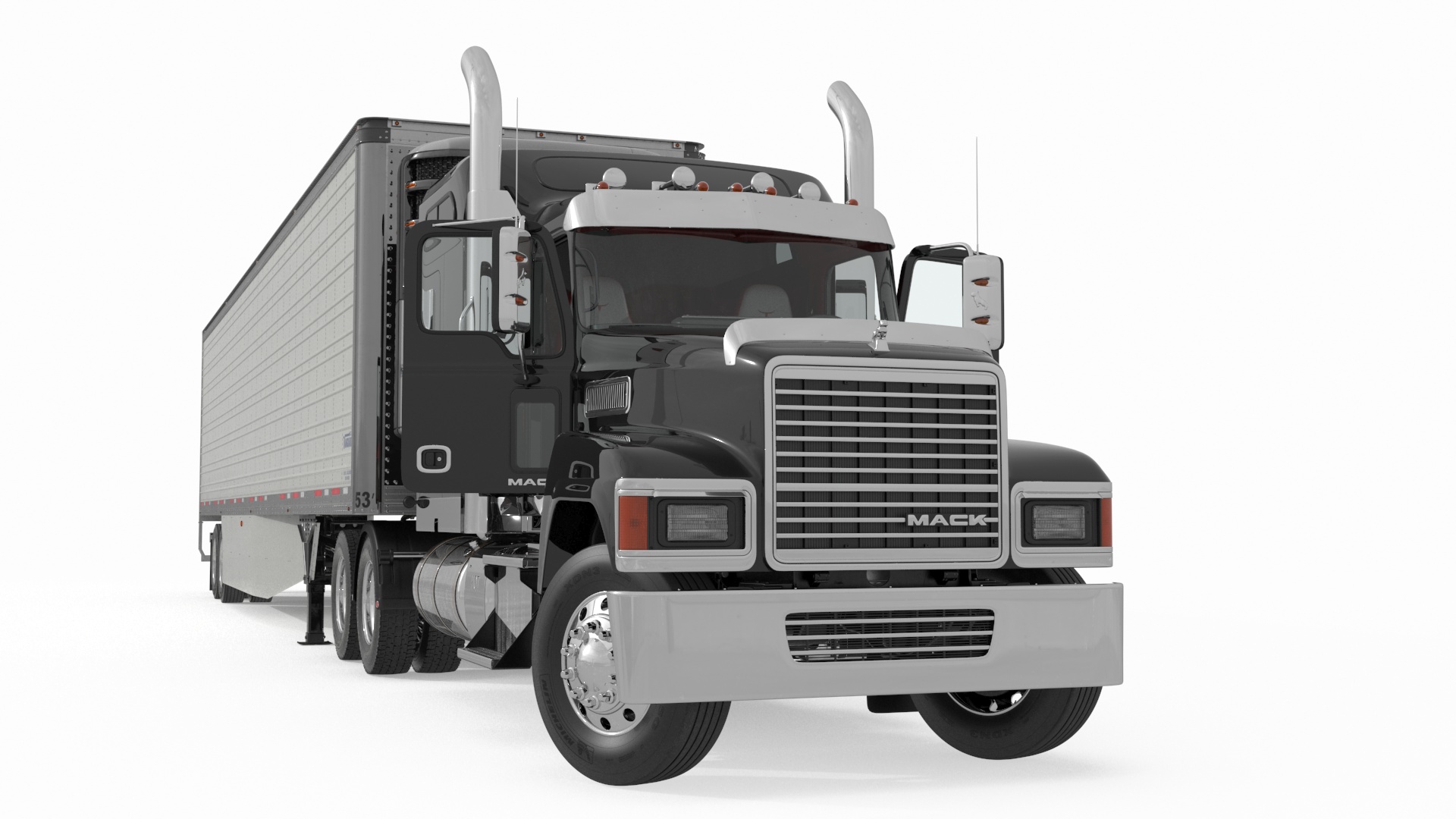3D model Mack CHU613 Truck with Vanguard Reefer Trailer with Thermo King C600 Rigged