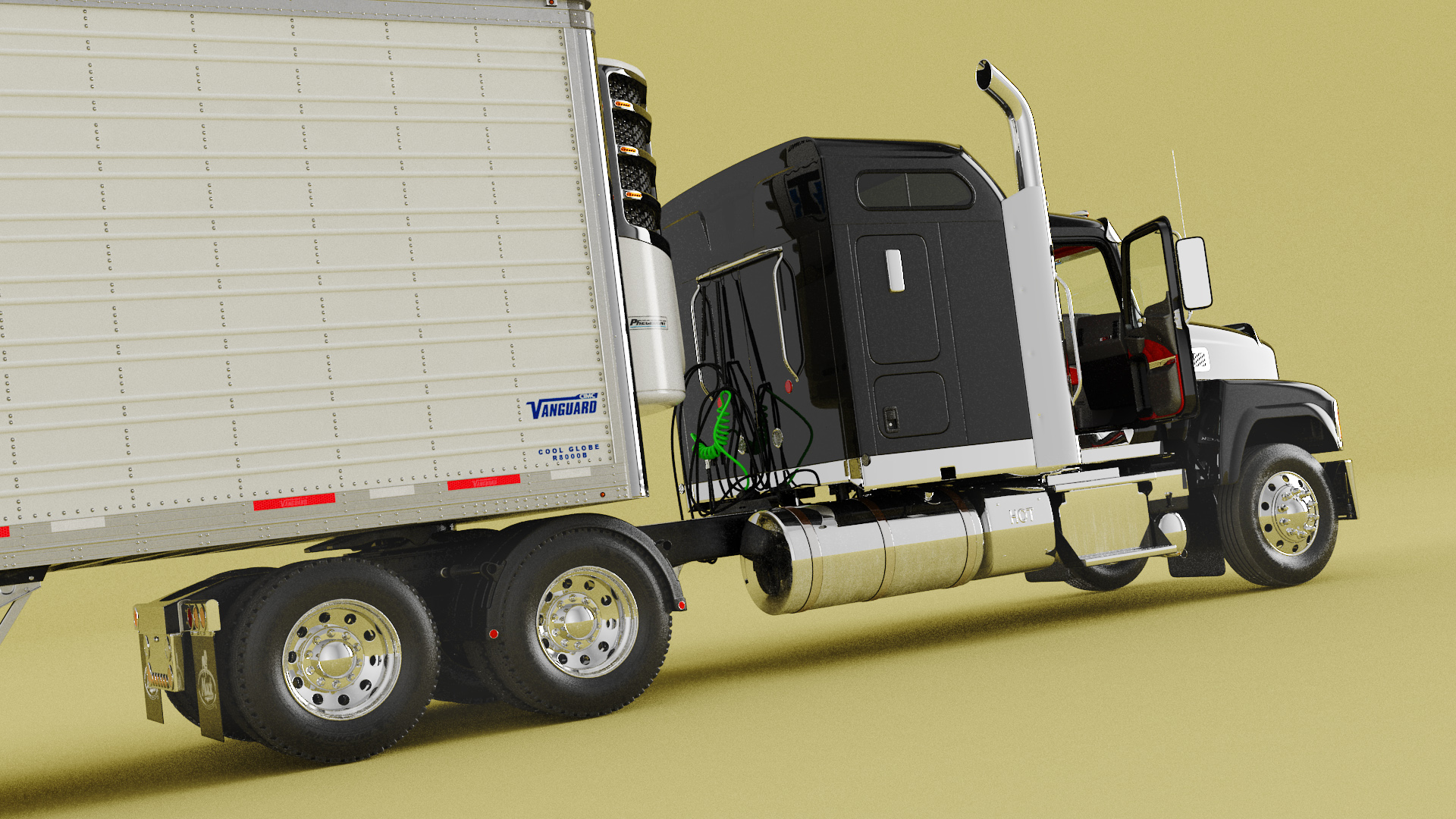 3D model Mack CHU613 Truck with Vanguard Reefer Trailer with Thermo King C600 Rigged