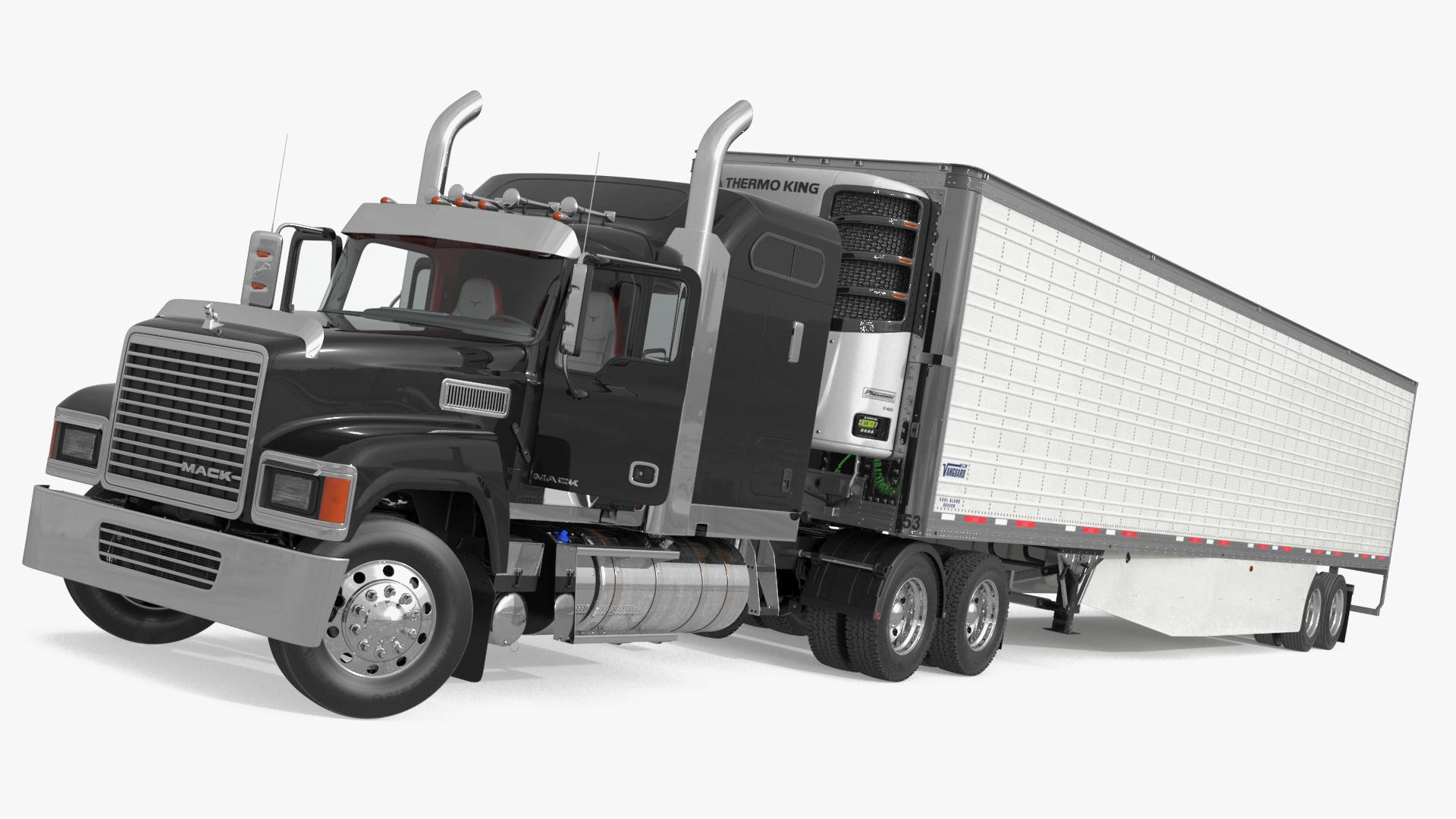 3D model Mack CHU613 Truck with Vanguard Reefer Trailer with Thermo King C600 Rigged