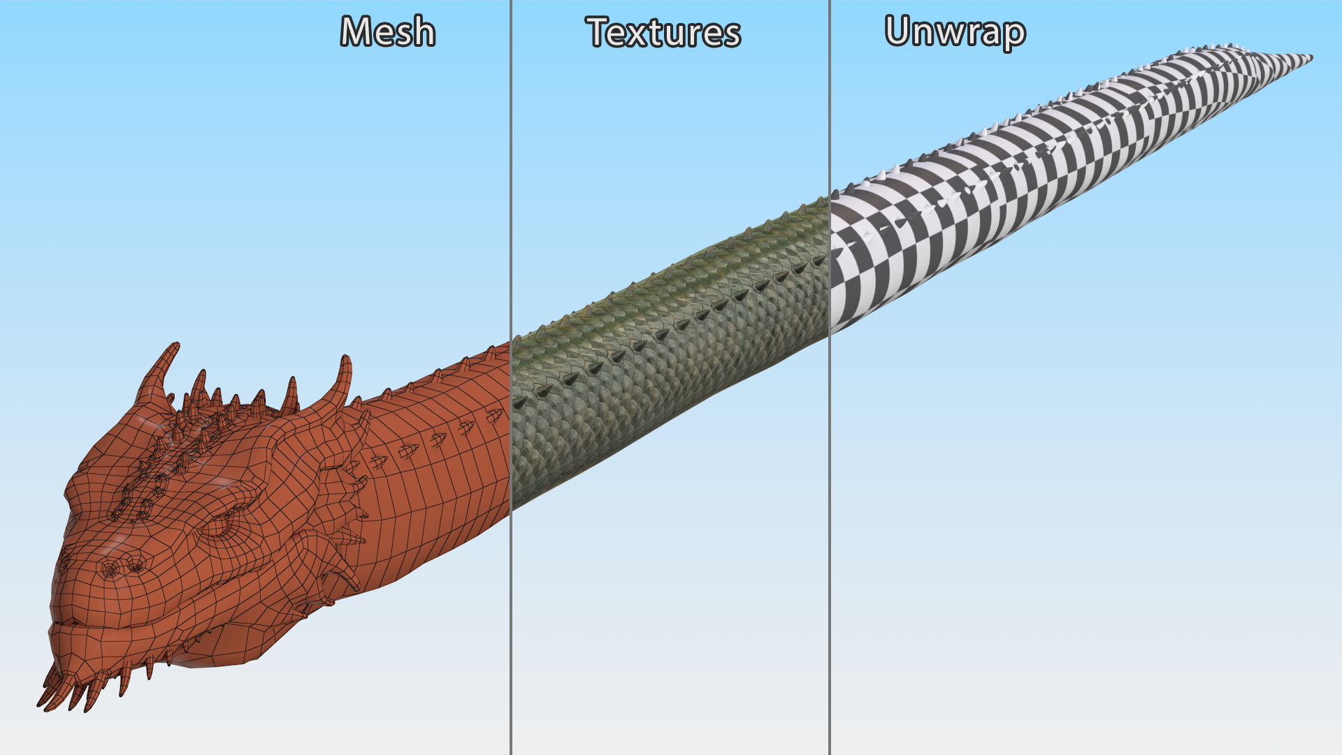 Mythical Serpentine Dragon Rigged for Cinema 4D 3D