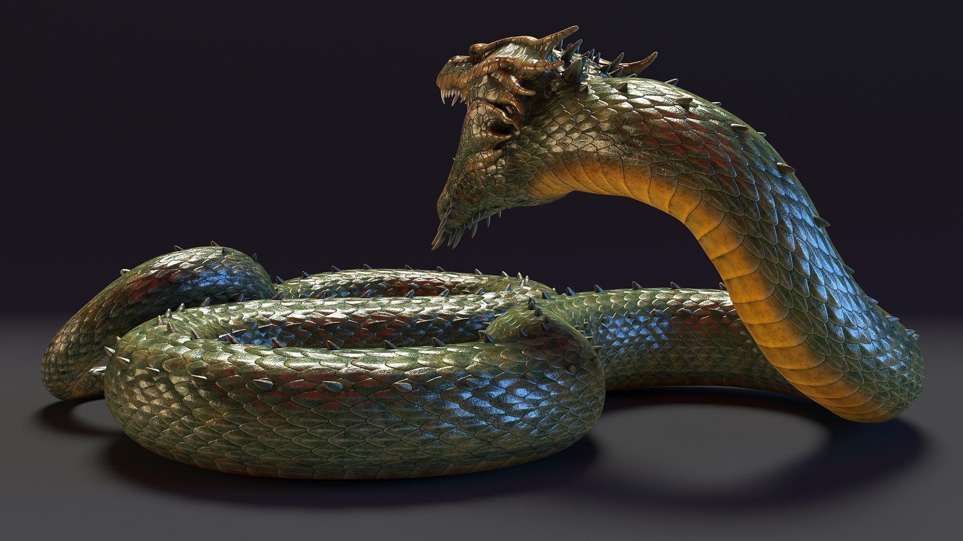 Mythical Serpentine Dragon Rigged for Cinema 4D 3D