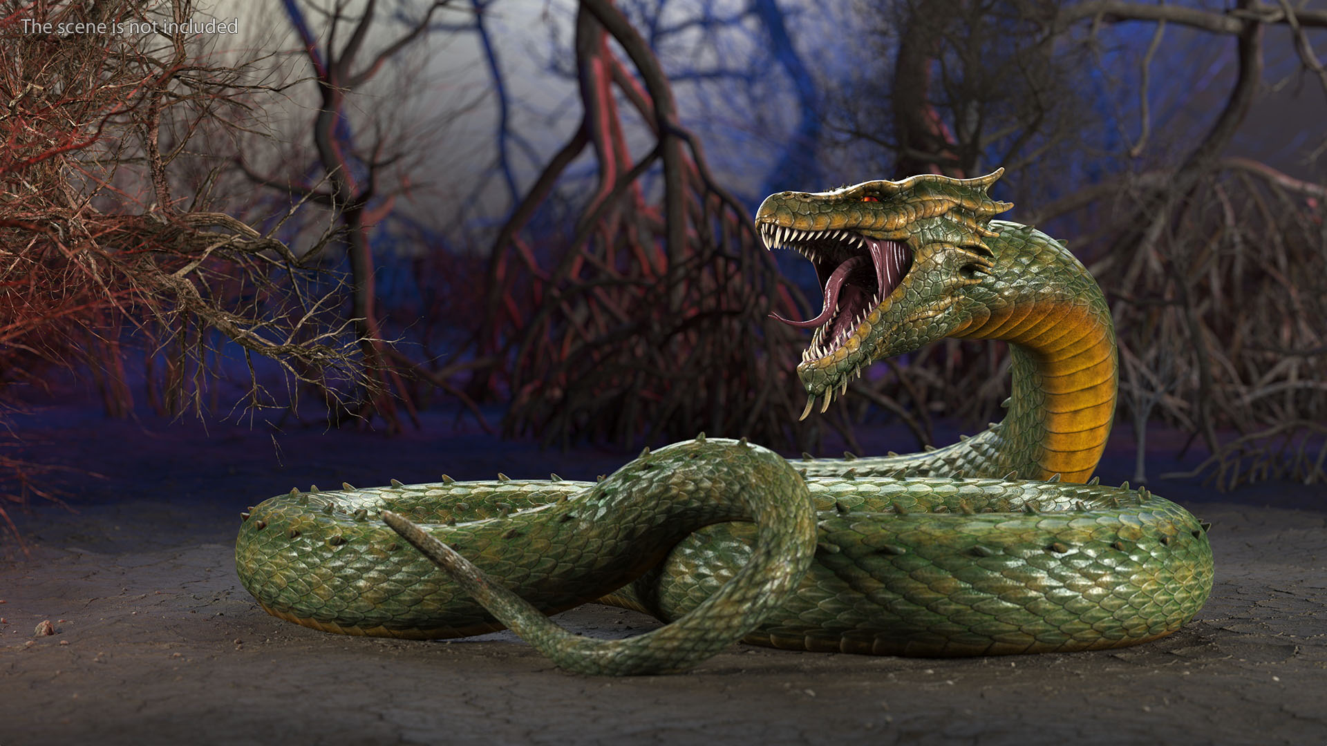 Mythical Serpentine Dragon Rigged for Cinema 4D 3D