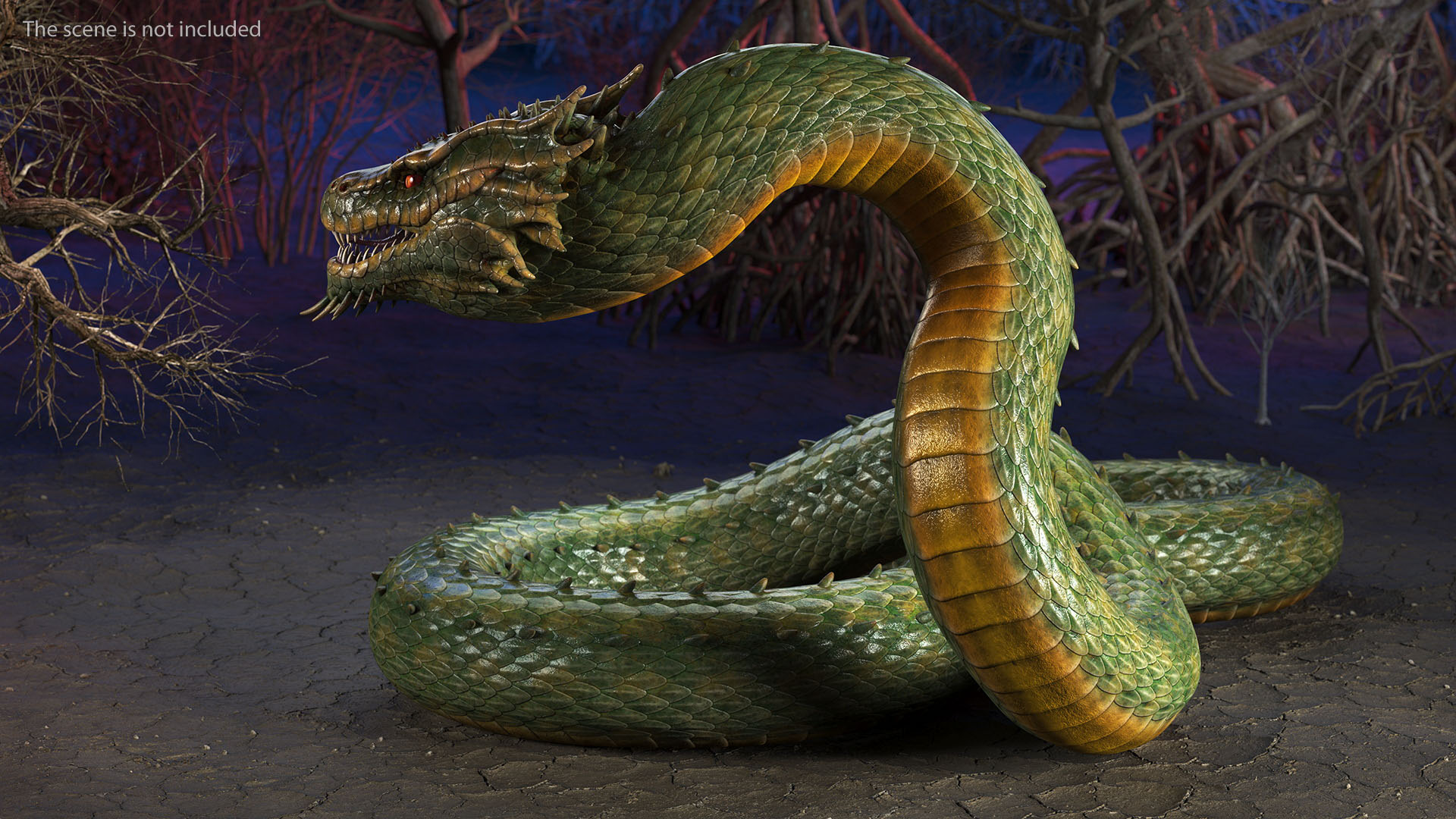 Mythical Serpentine Dragon Rigged for Cinema 4D 3D
