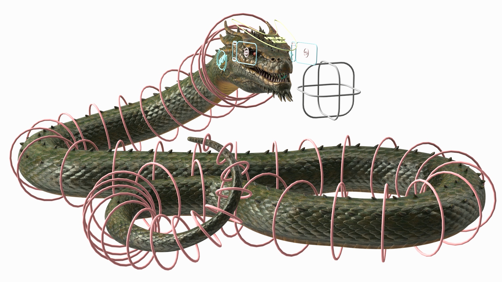 Mythical Serpentine Dragon Rigged for Cinema 4D 3D