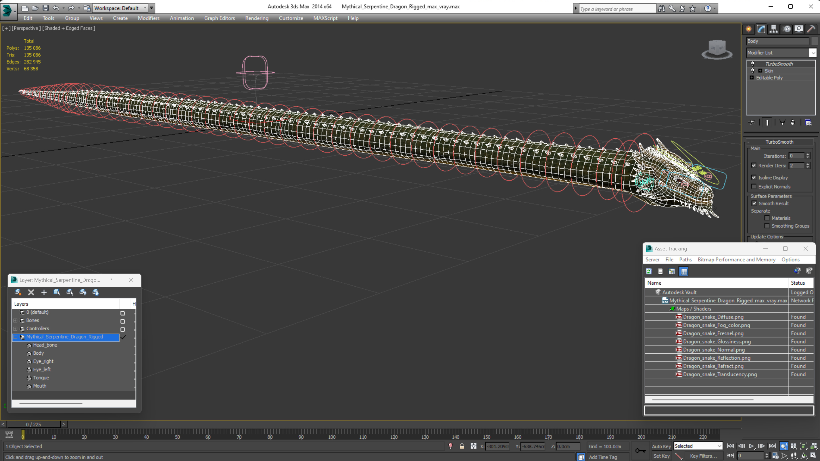 Mythical Serpentine Dragon Rigged for Cinema 4D 3D