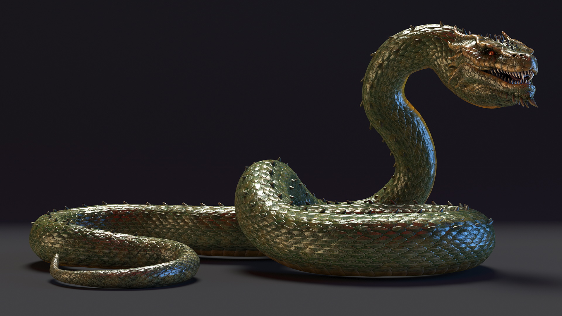 Mythical Serpentine Dragon Rigged for Cinema 4D 3D
