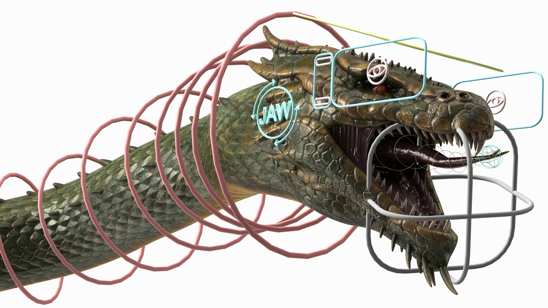 Mythical Serpentine Dragon Rigged for Cinema 4D 3D