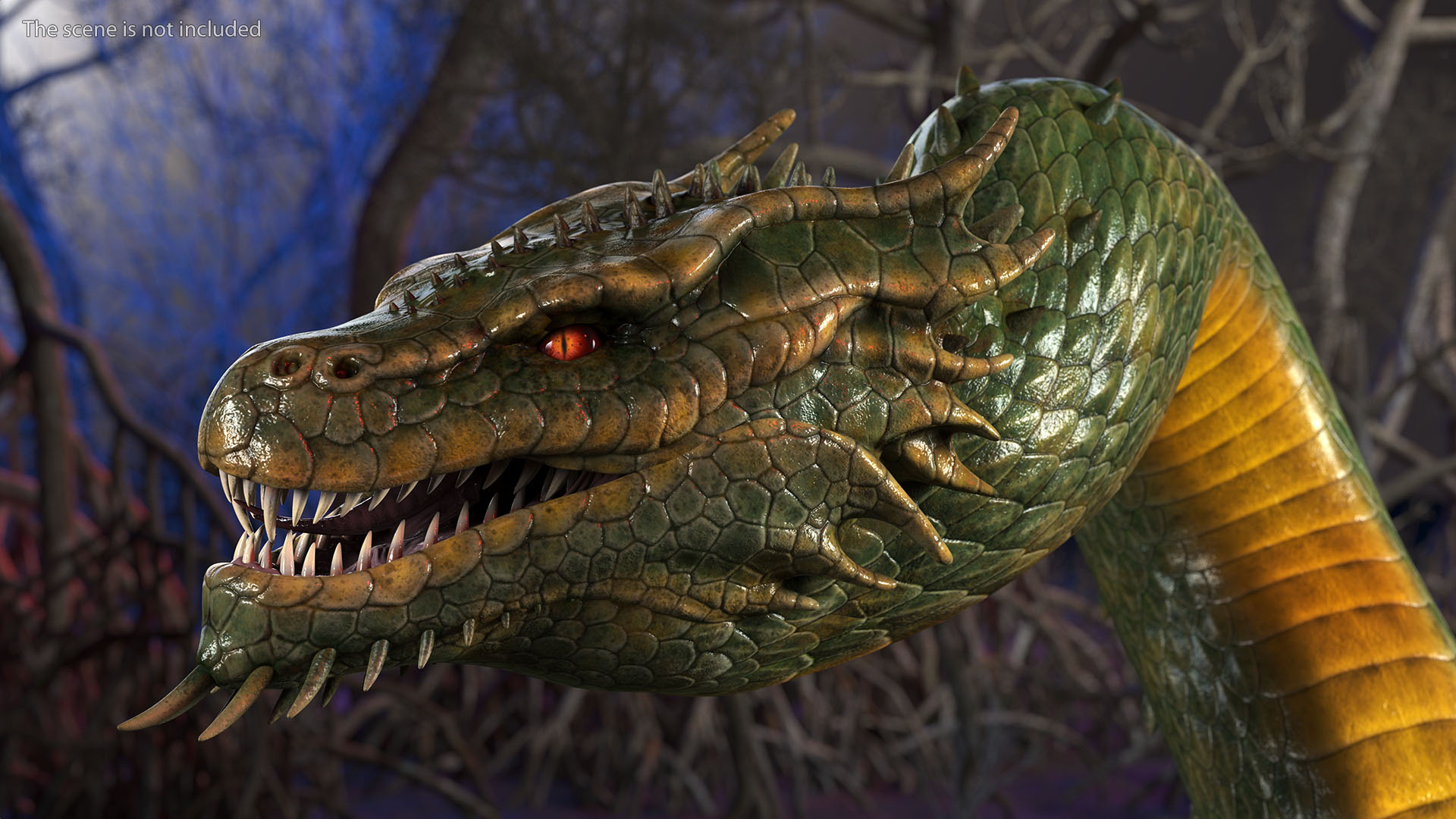 Mythical Serpentine Dragon Rigged for Cinema 4D 3D