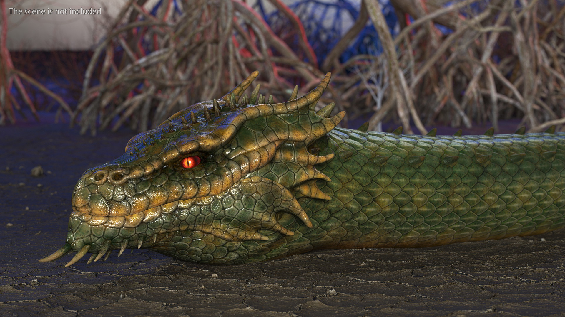 Mythical Serpentine Dragon Rigged for Cinema 4D 3D