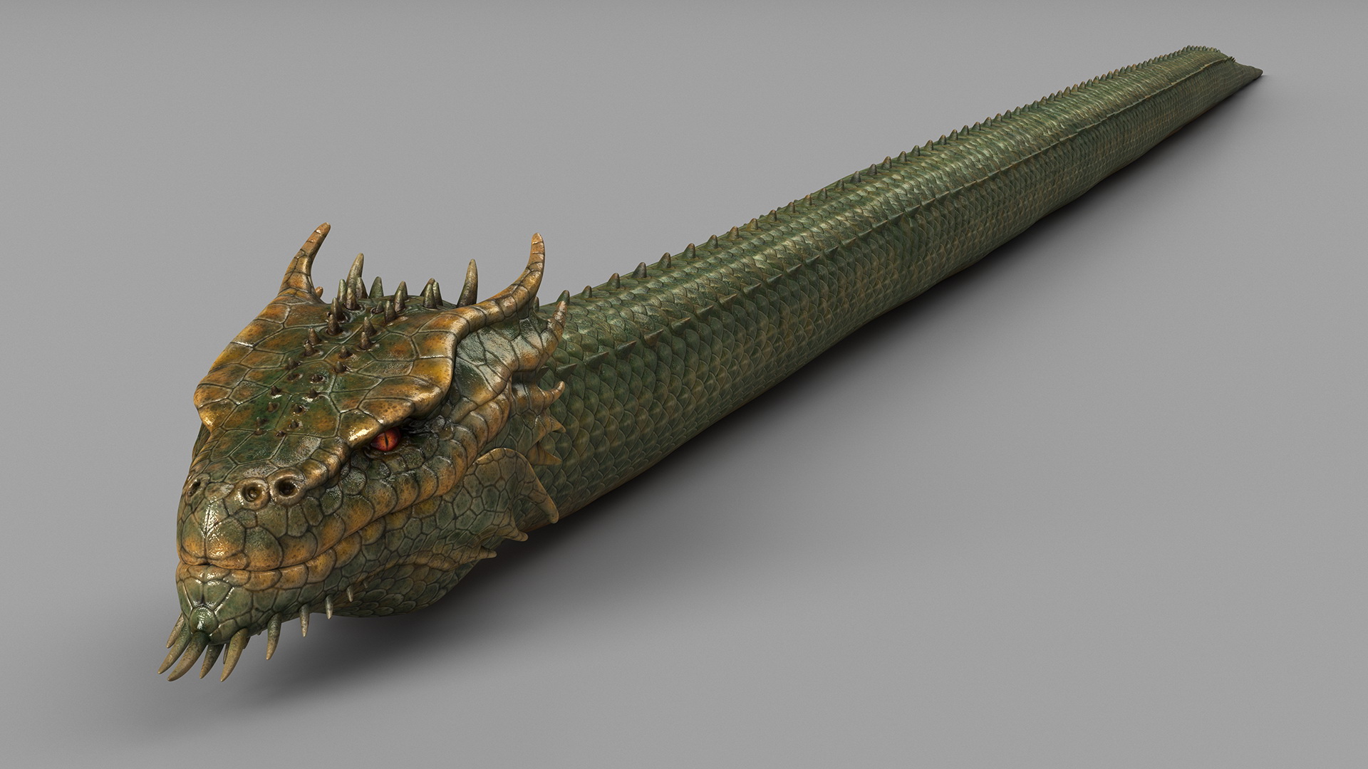 Mythical Serpentine Dragon Rigged for Cinema 4D 3D