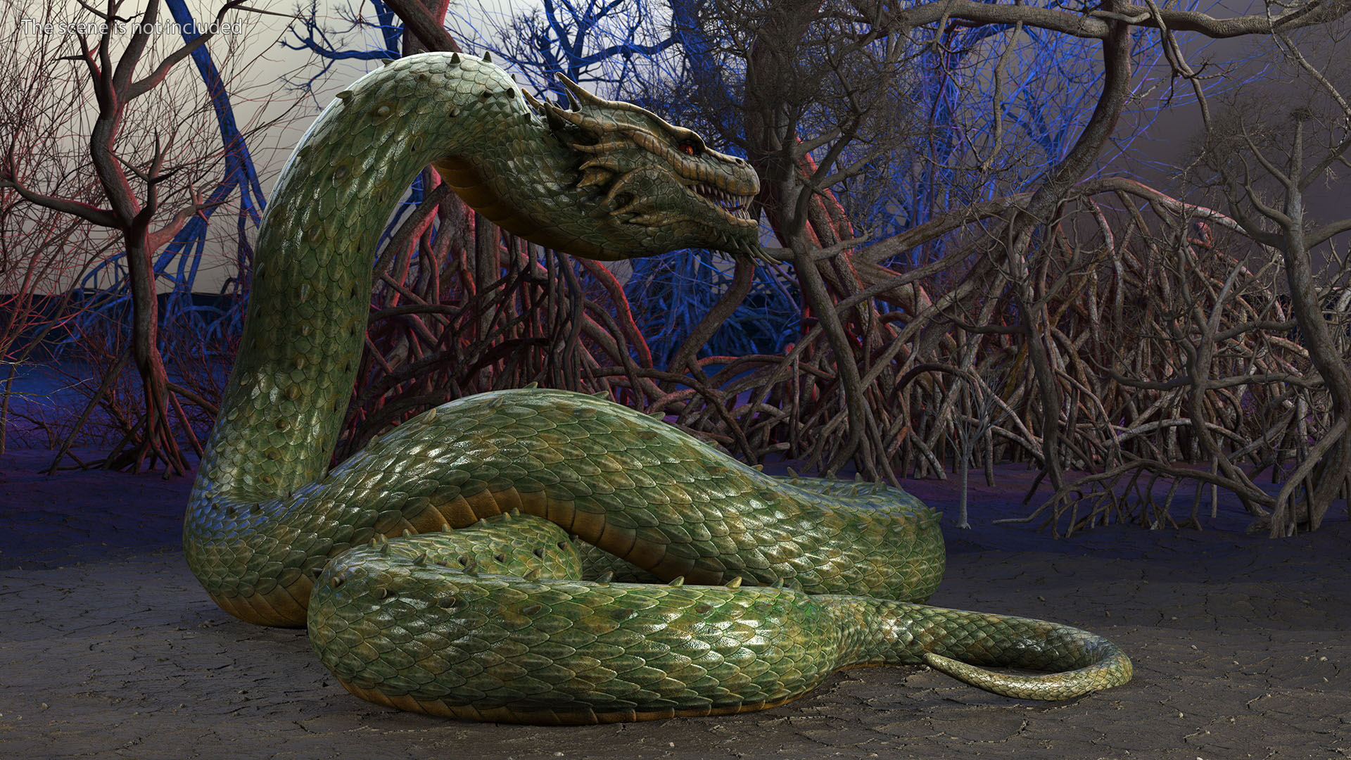 Mythical Serpentine Dragon Rigged for Cinema 4D 3D